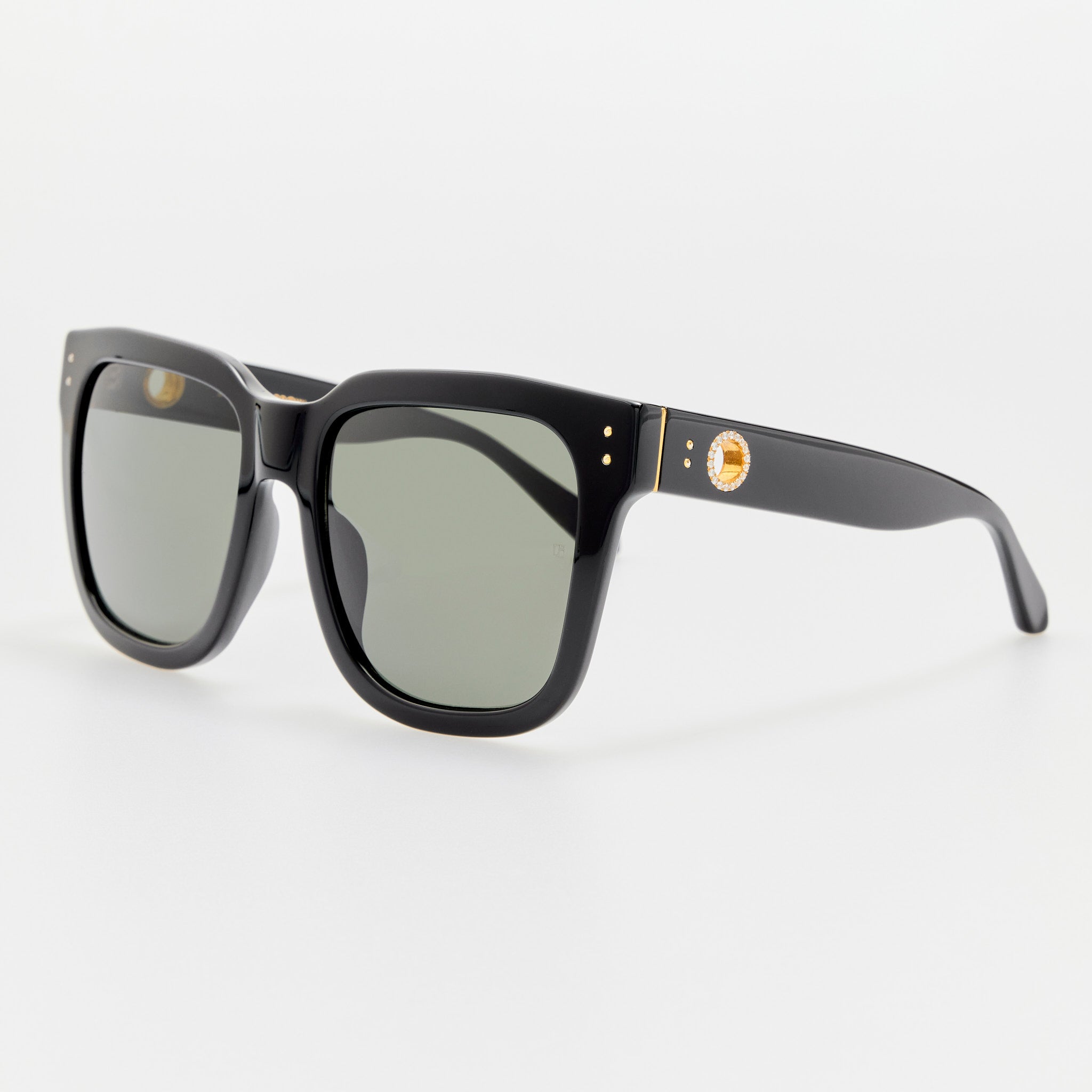 Freya Square Sunglasses in Black with Diamonds and 22K Gold