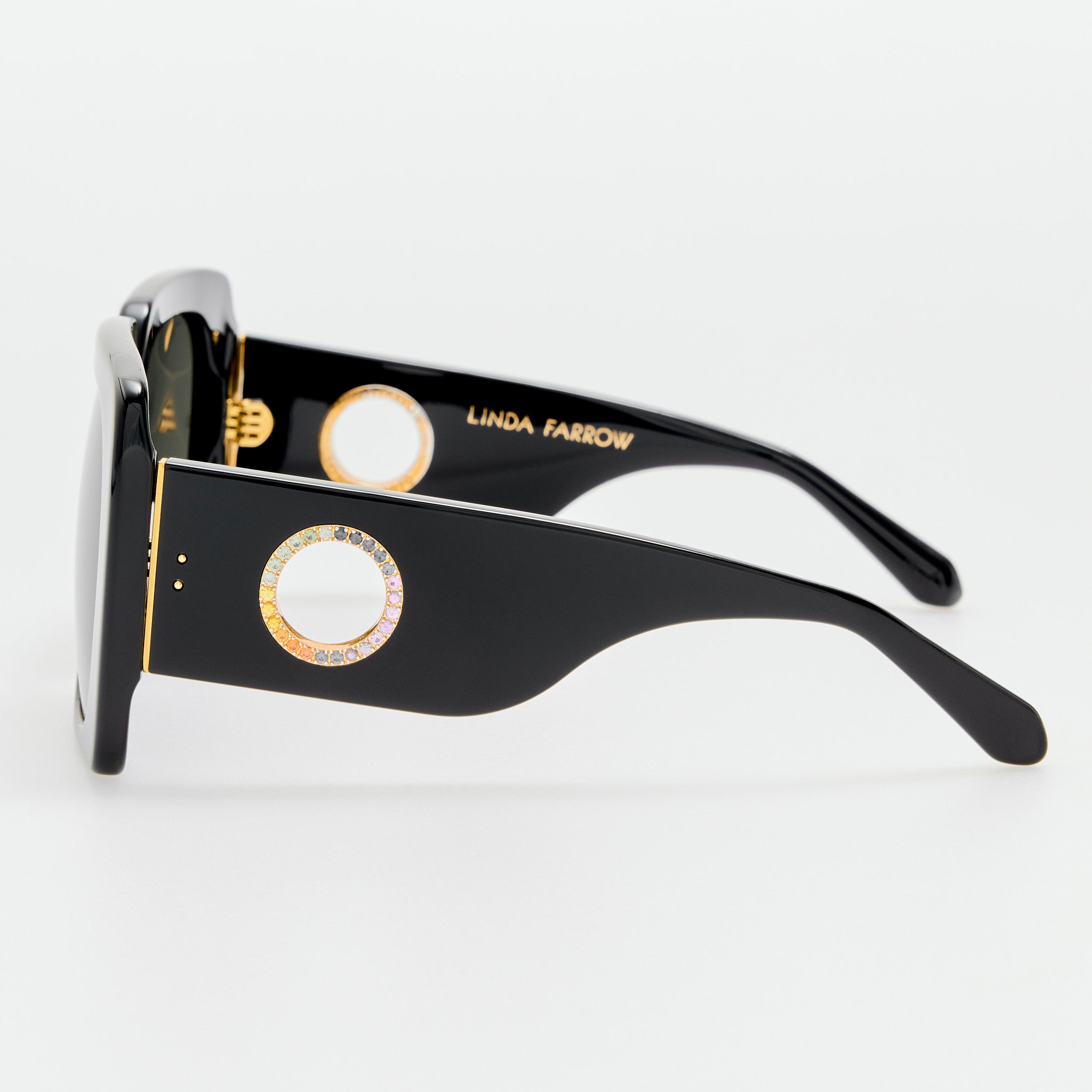 Sierra Sunglasses in Black with Rainbow Sapphires and 22K Gold