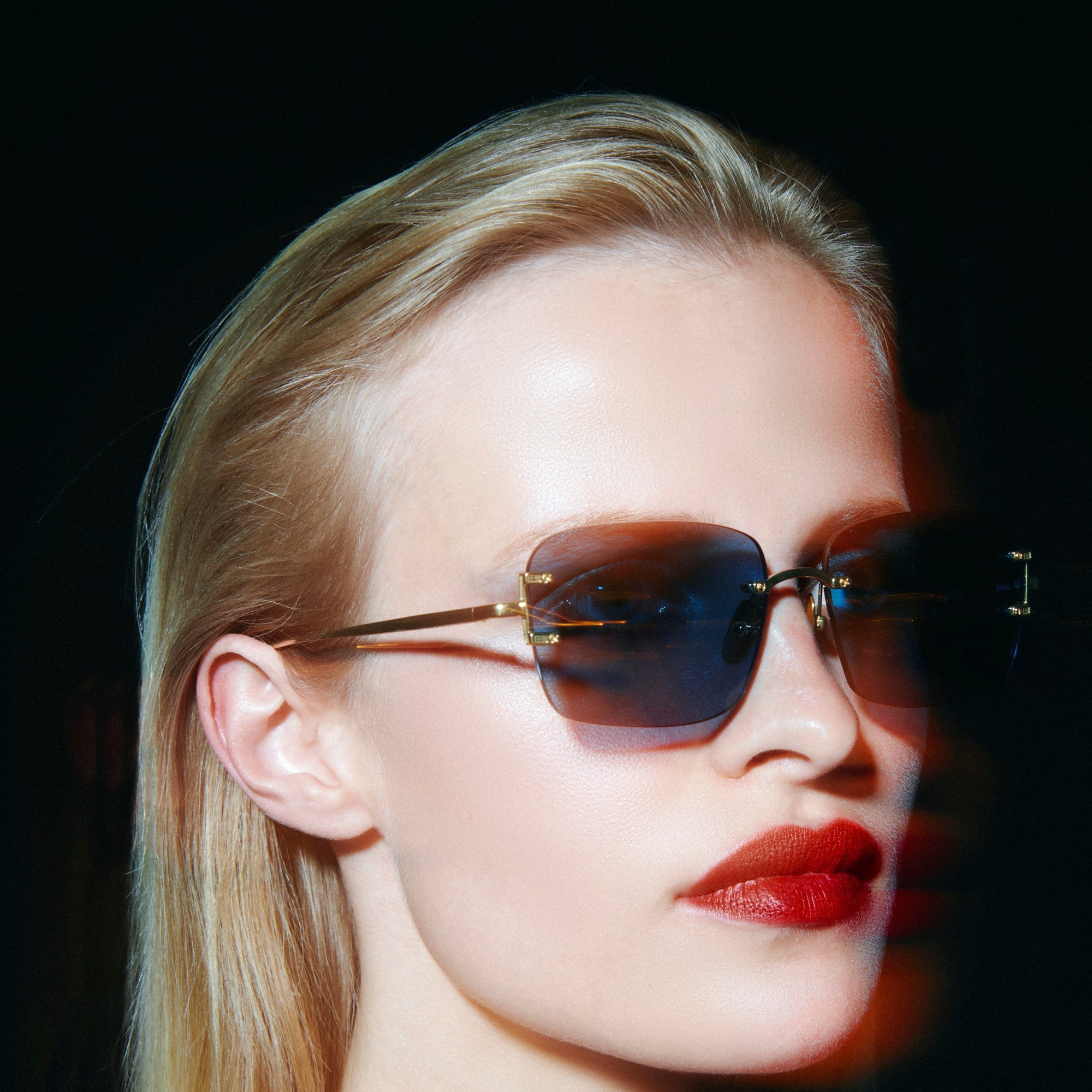 Sasha Square Sunglasses in 22K Yellow Gold and Acqua