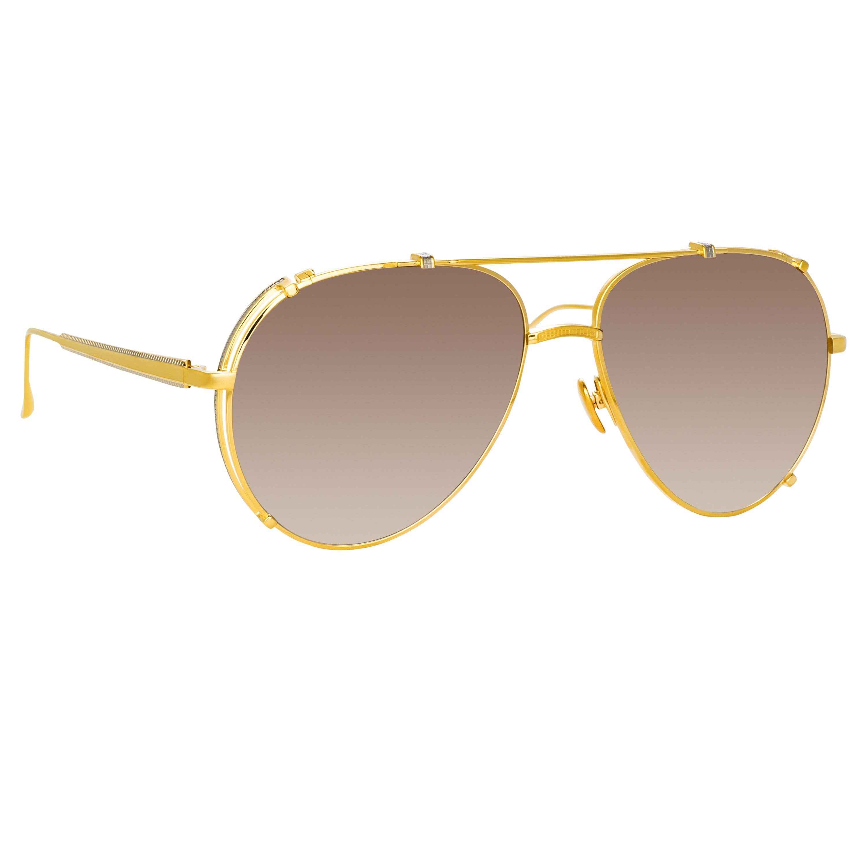 Newman Aviator Sunglasses in 22K Yellow Gold & Mocha Lens
