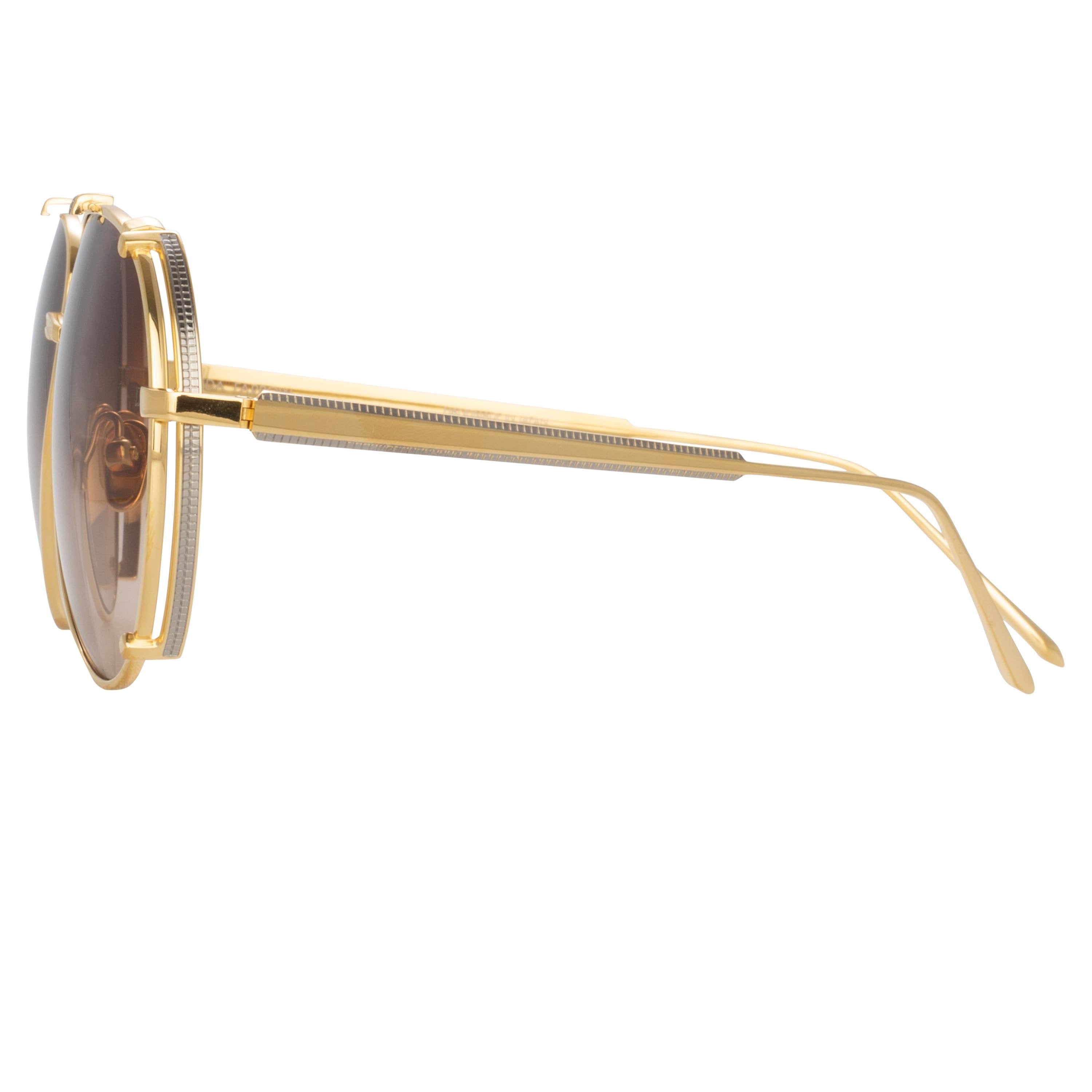 Newman Aviator Sunglasses in 22K Yellow Gold & Mocha Lens