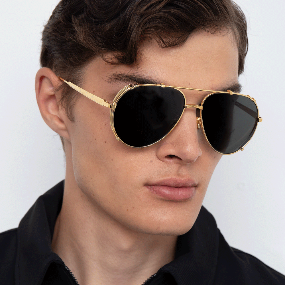 Newman Aviator Sunglasses in 22K Yellow Gold & Mocha Lens