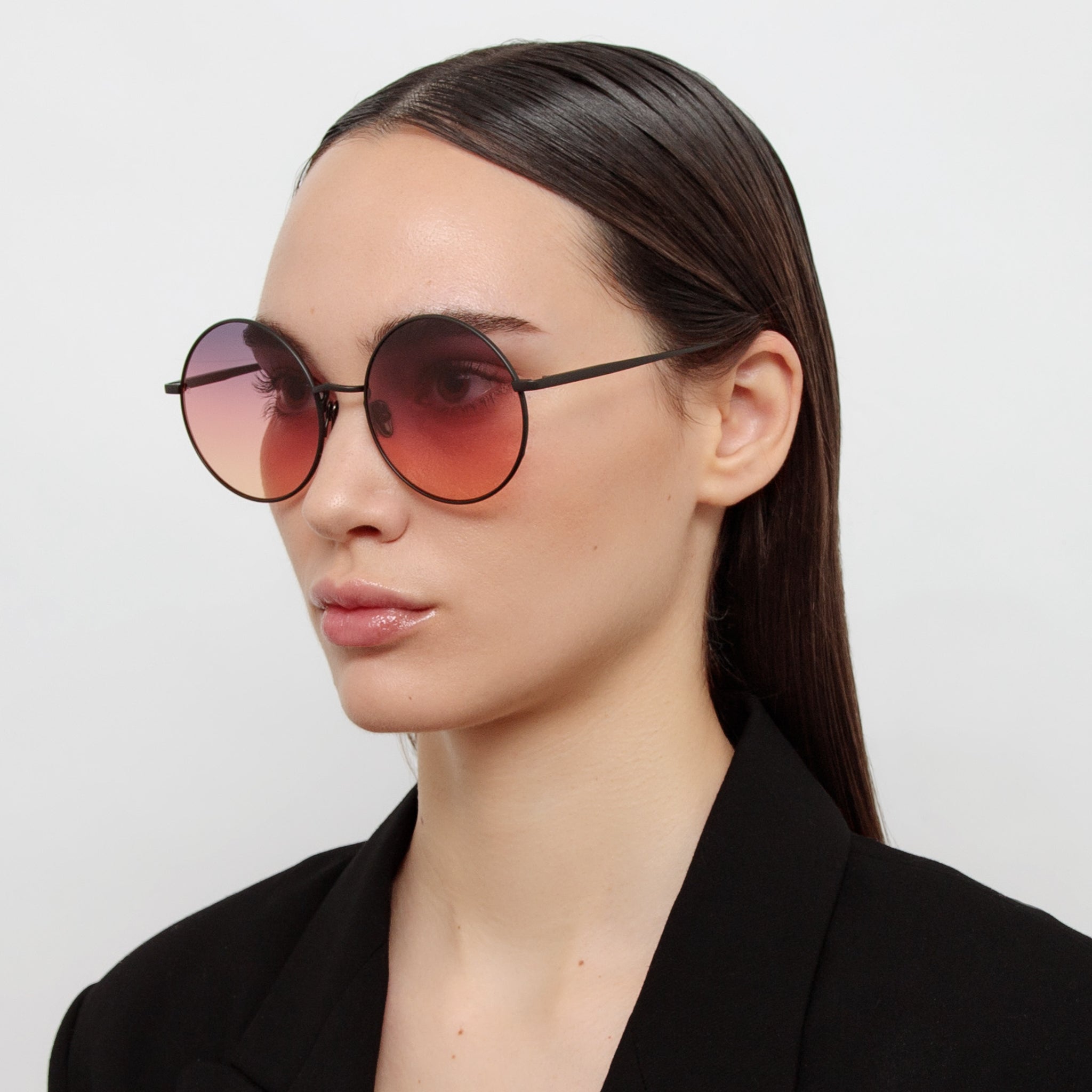 Bea Round Sunglasses in Matt Nickel and Sunset Lenses