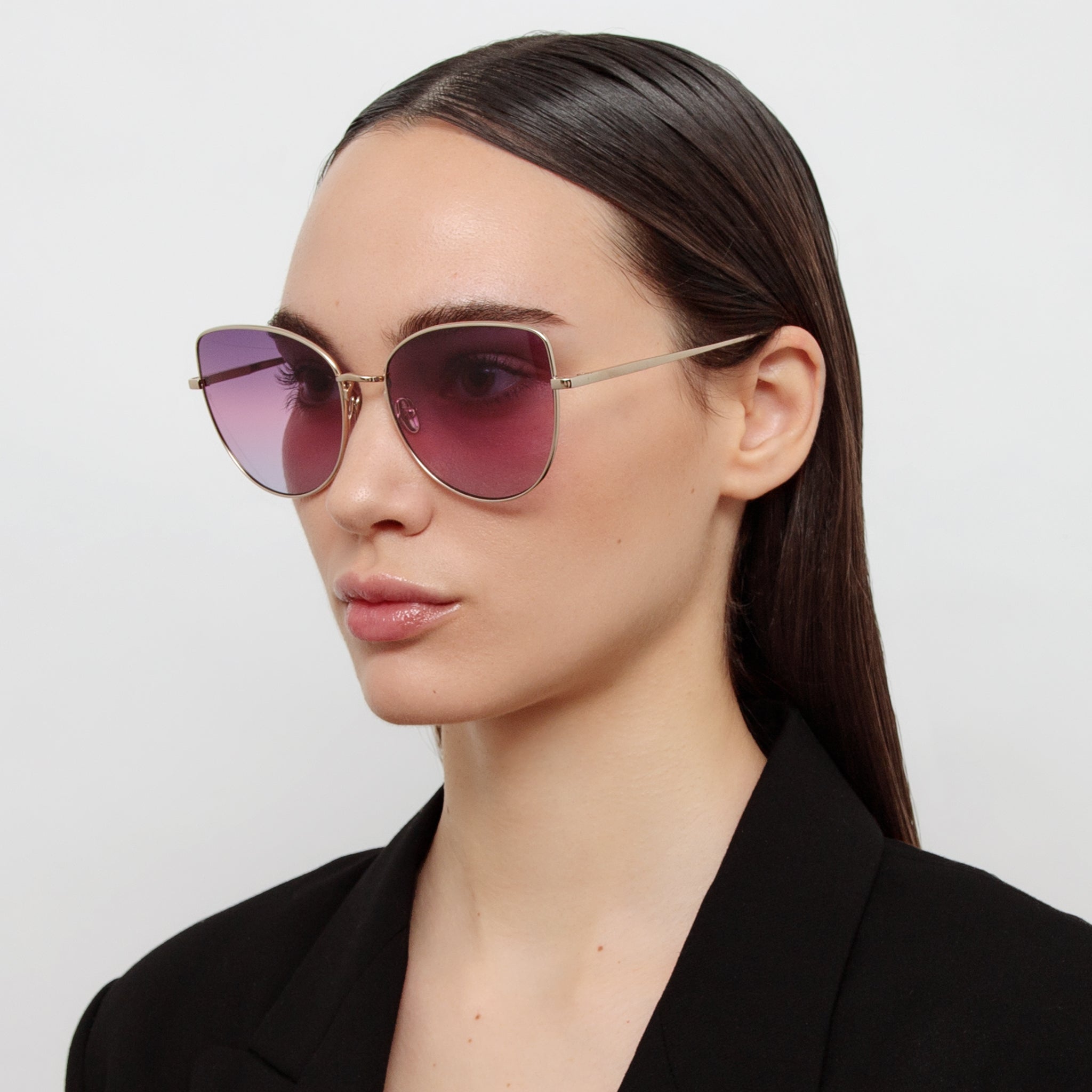 Eloise Cat Eye Sunglasses in 22K Light Gold and Purple
