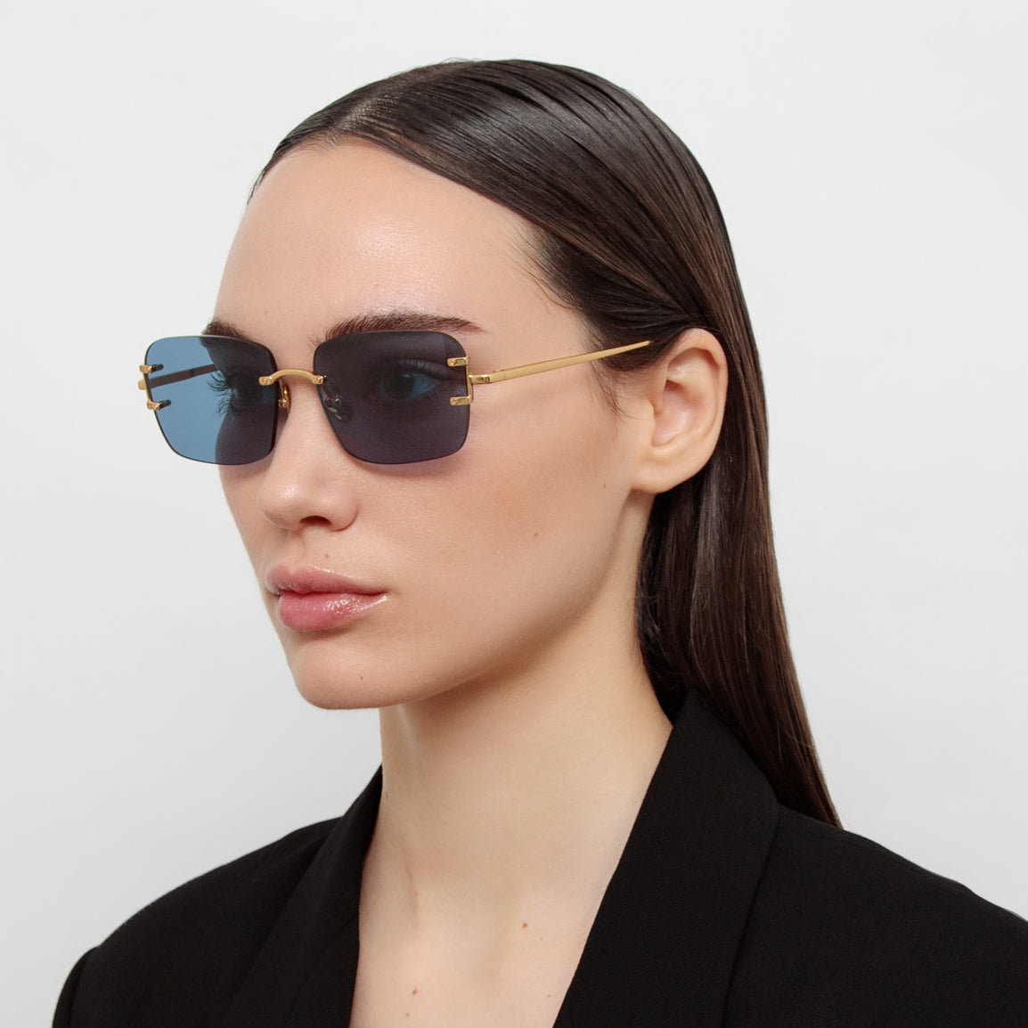 Sasha Square Sunglasses in 22K Yellow Gold and Acqua