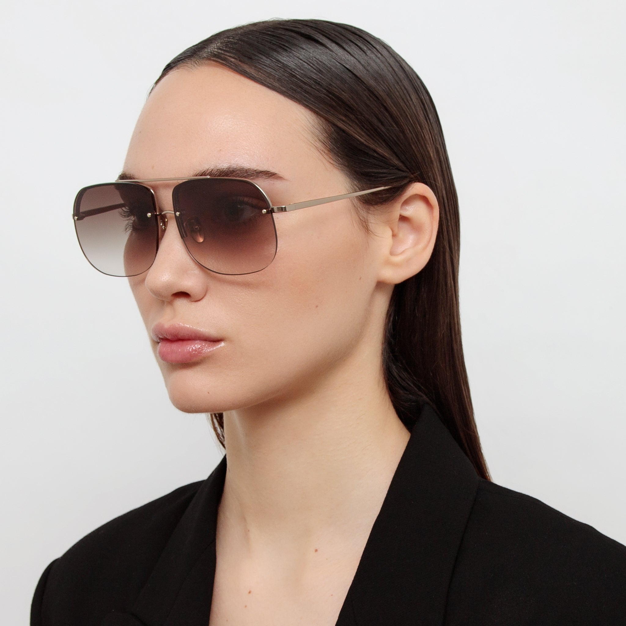 Seren Aviator Sunglasses in Mocha Gradient and 22K Light Gold