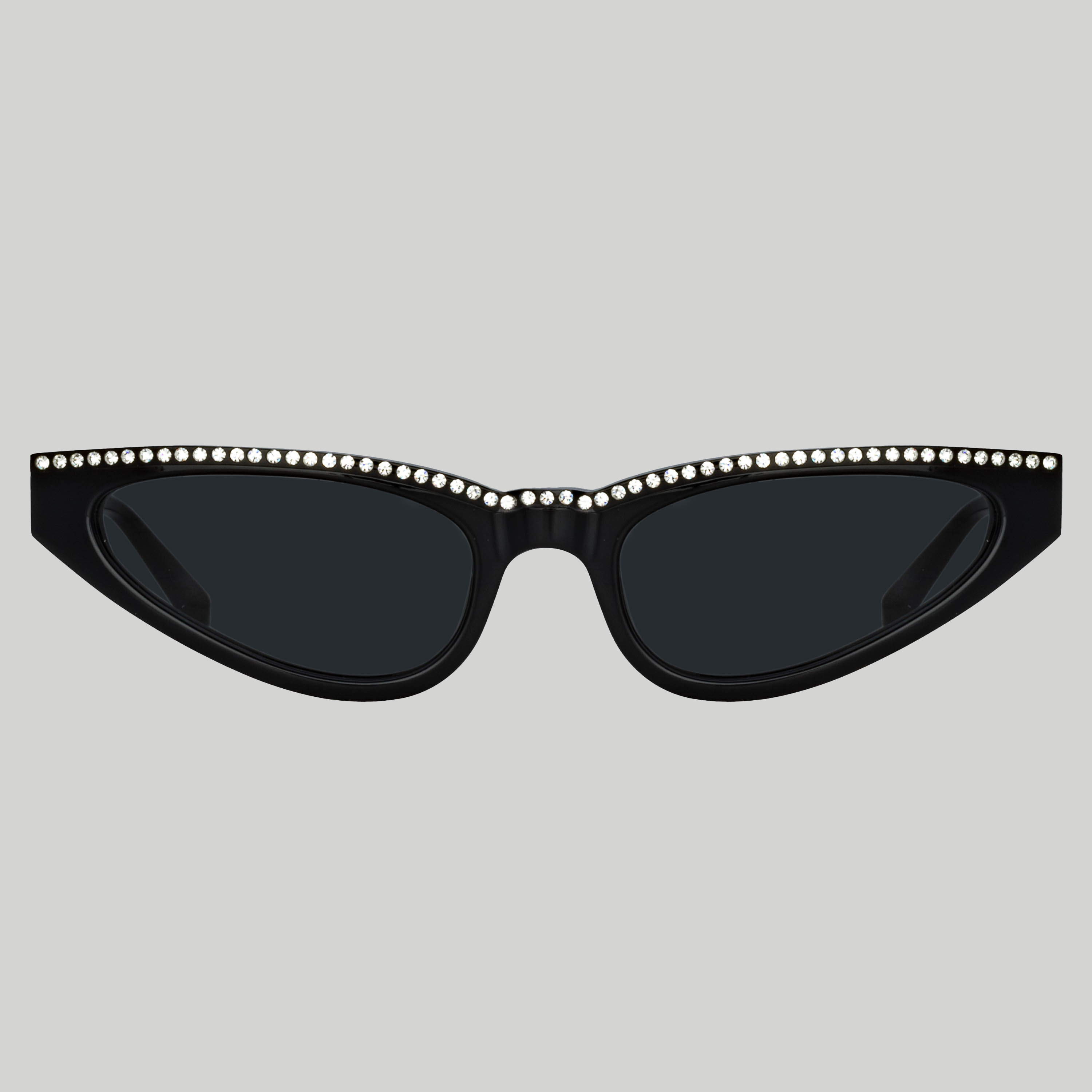 Slim Cat Eye Sunglasses in Black and Crystals
