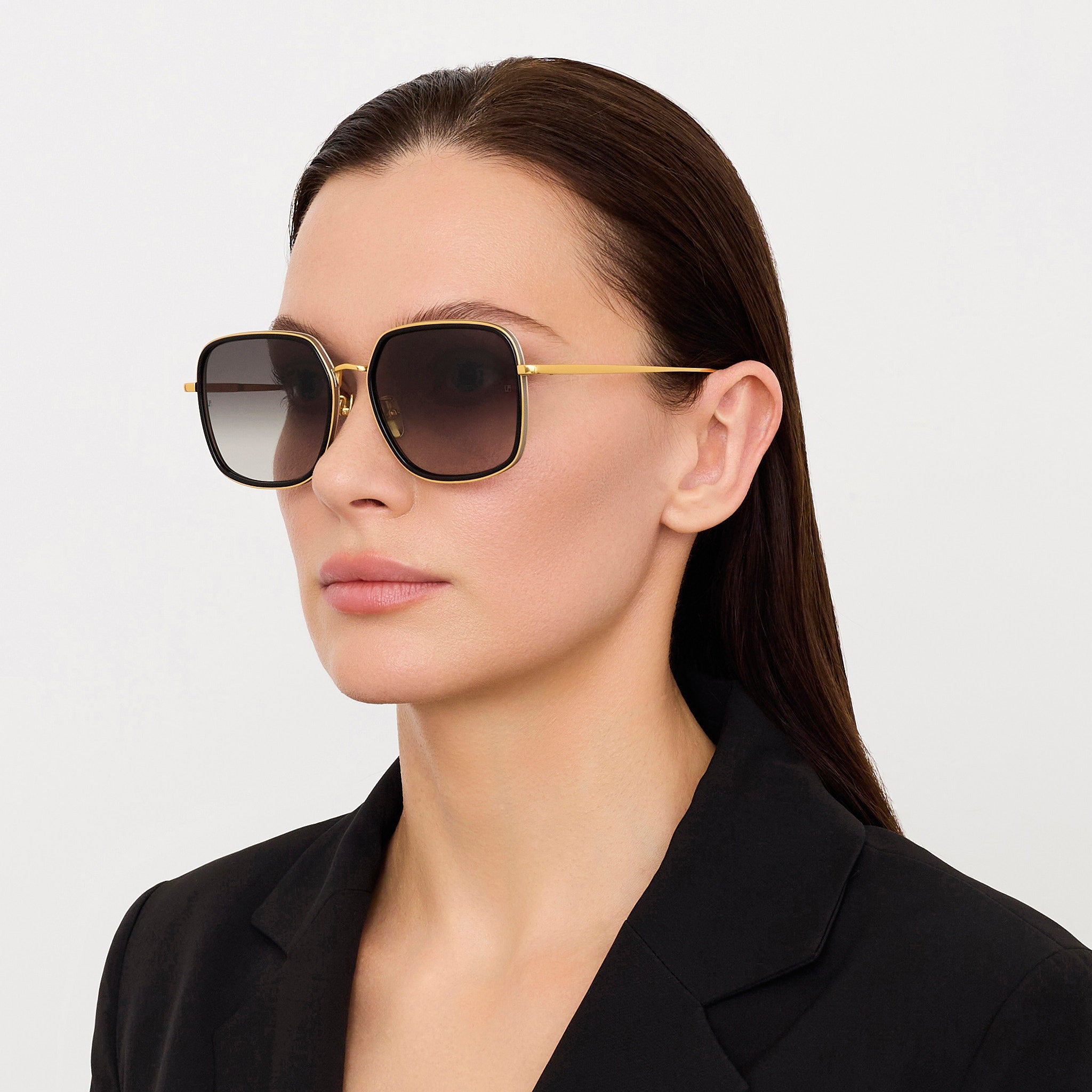 Alicia Sunglasses in 22K Gold and Grey - LINDA FARROW - Sunglasses -