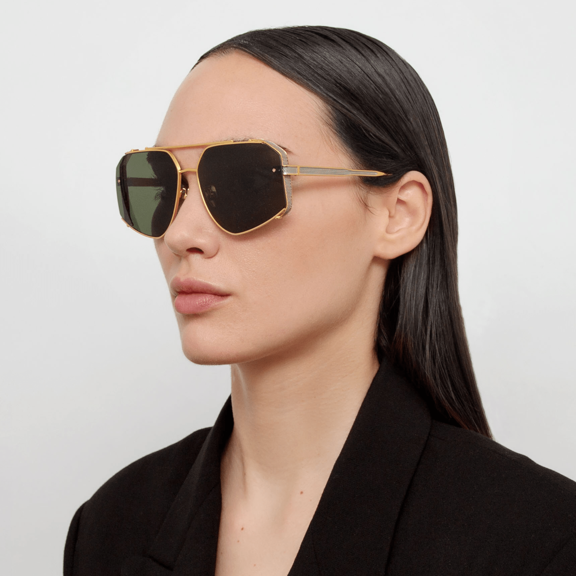 Amar Sunglasses in 22K Gold and Green - LINDA FARROW - Sunglasses -