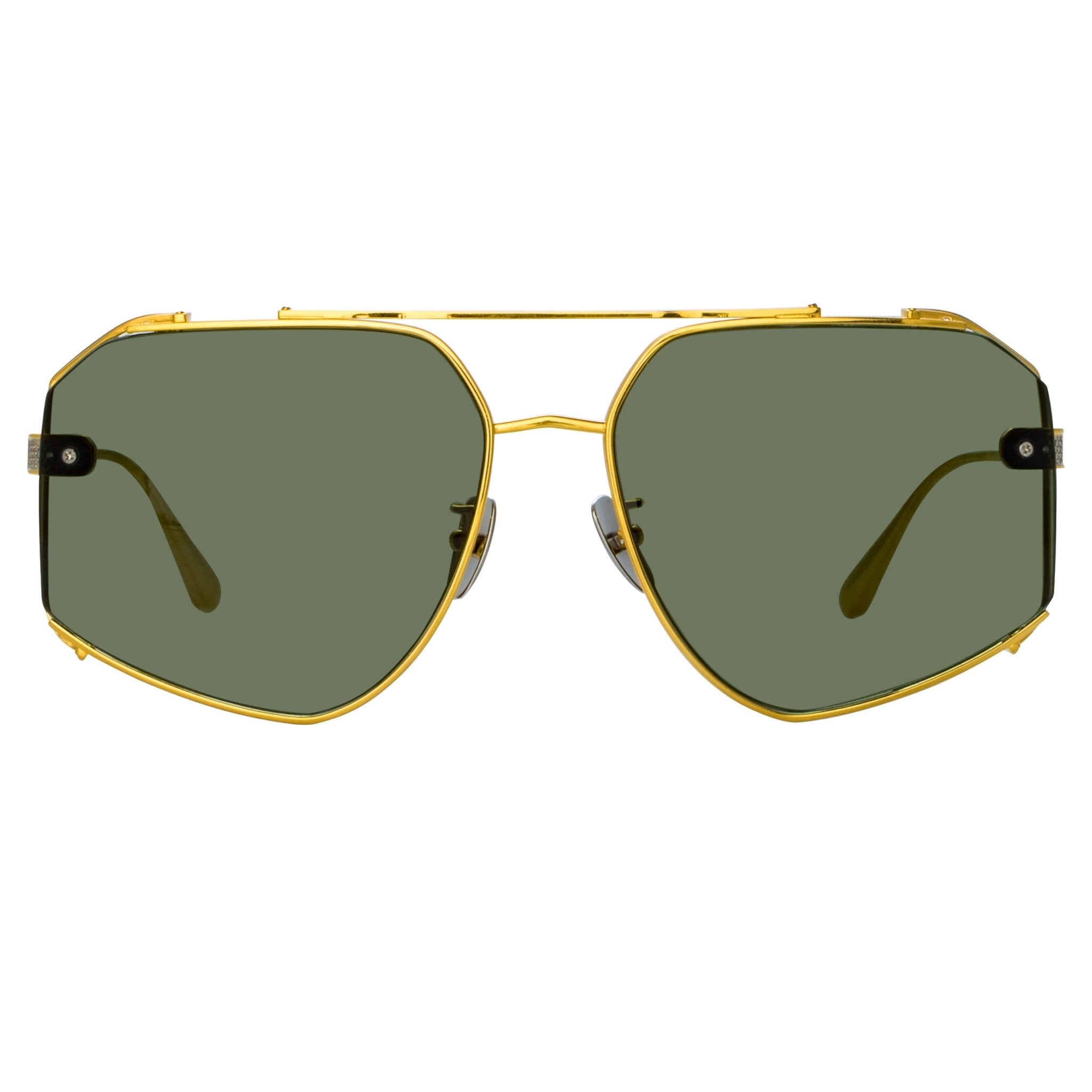 Amar Sunglasses in 22K Gold and Green - LINDA FARROW - Sunglasses -
