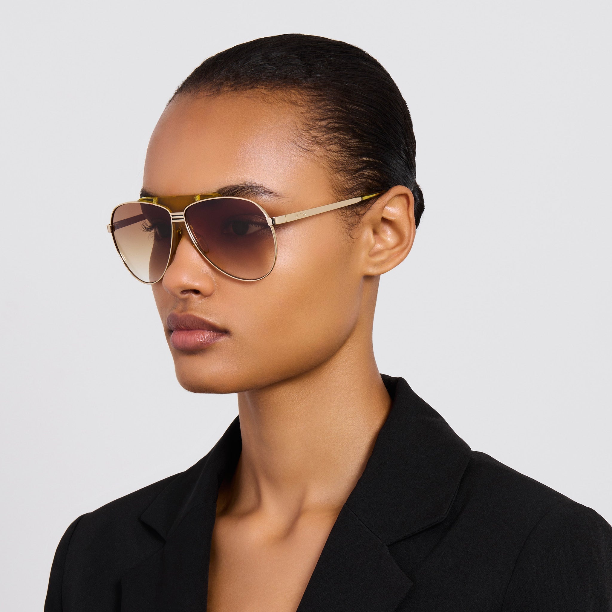 Amelia Sunglasses in Gold and Mustard - LINDA FARROW - Sunglasses -