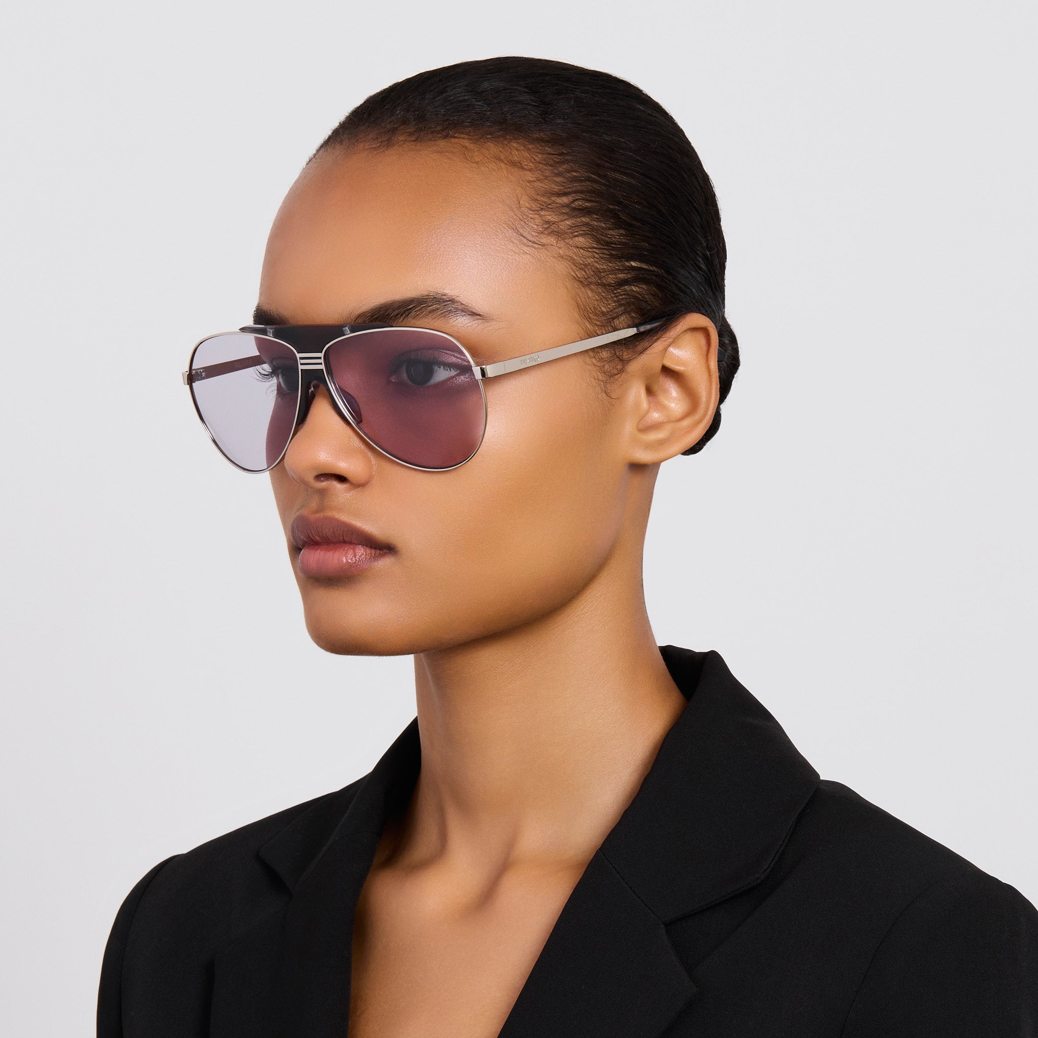 Amelia Sunglasses in Silver and Purple - LINDA FARROW - Sunglasses -