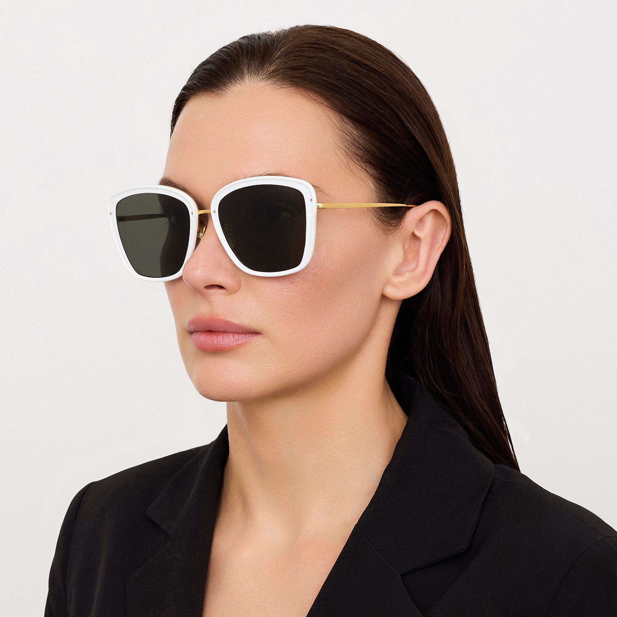 Anais Sunglasses in 22K White Gold and Grey - LINDA FARROW - Sunglasses -