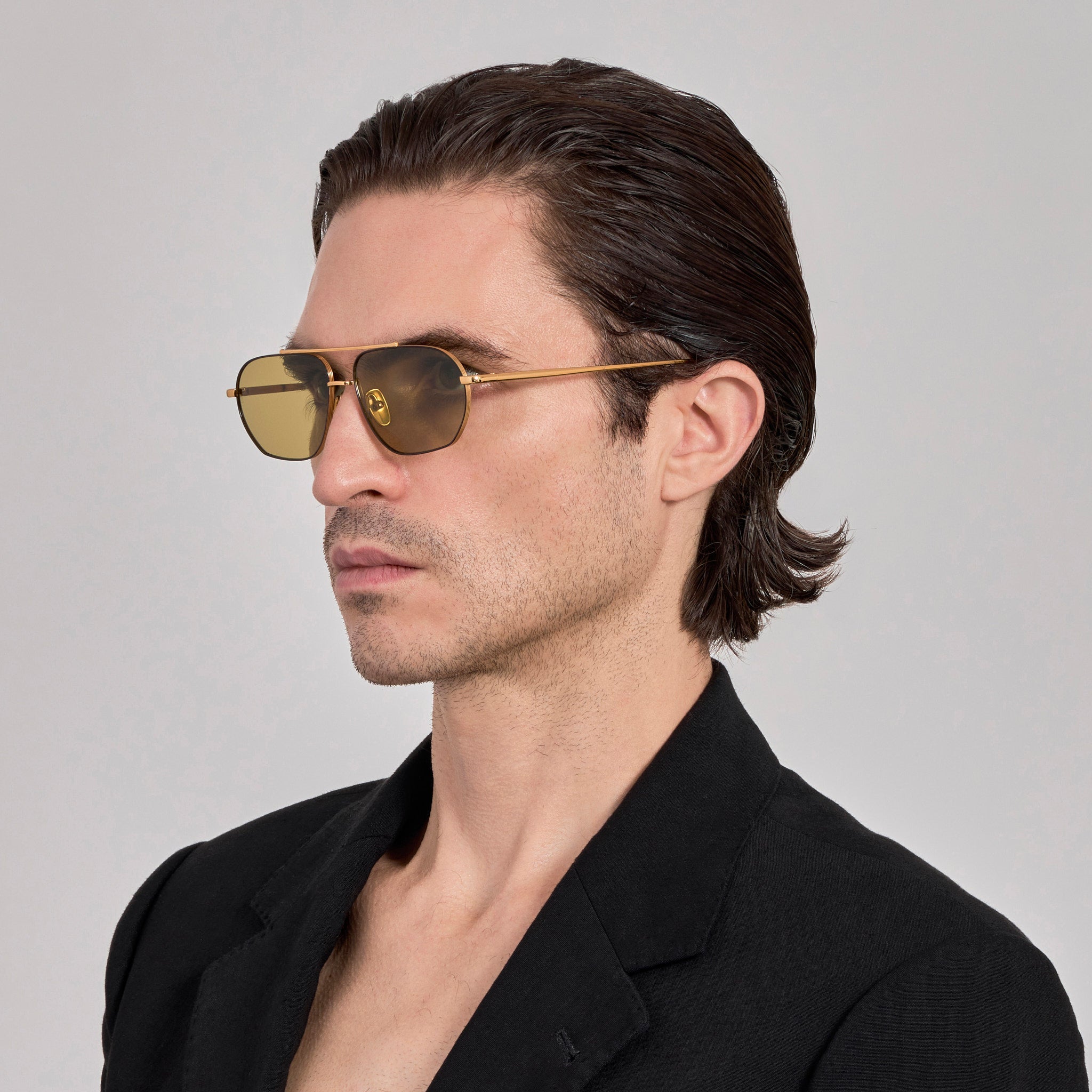 Arden Sunglasses in 22K Gold and Green Photochromic Lenses - LINDA FARROW - Sunglasses -