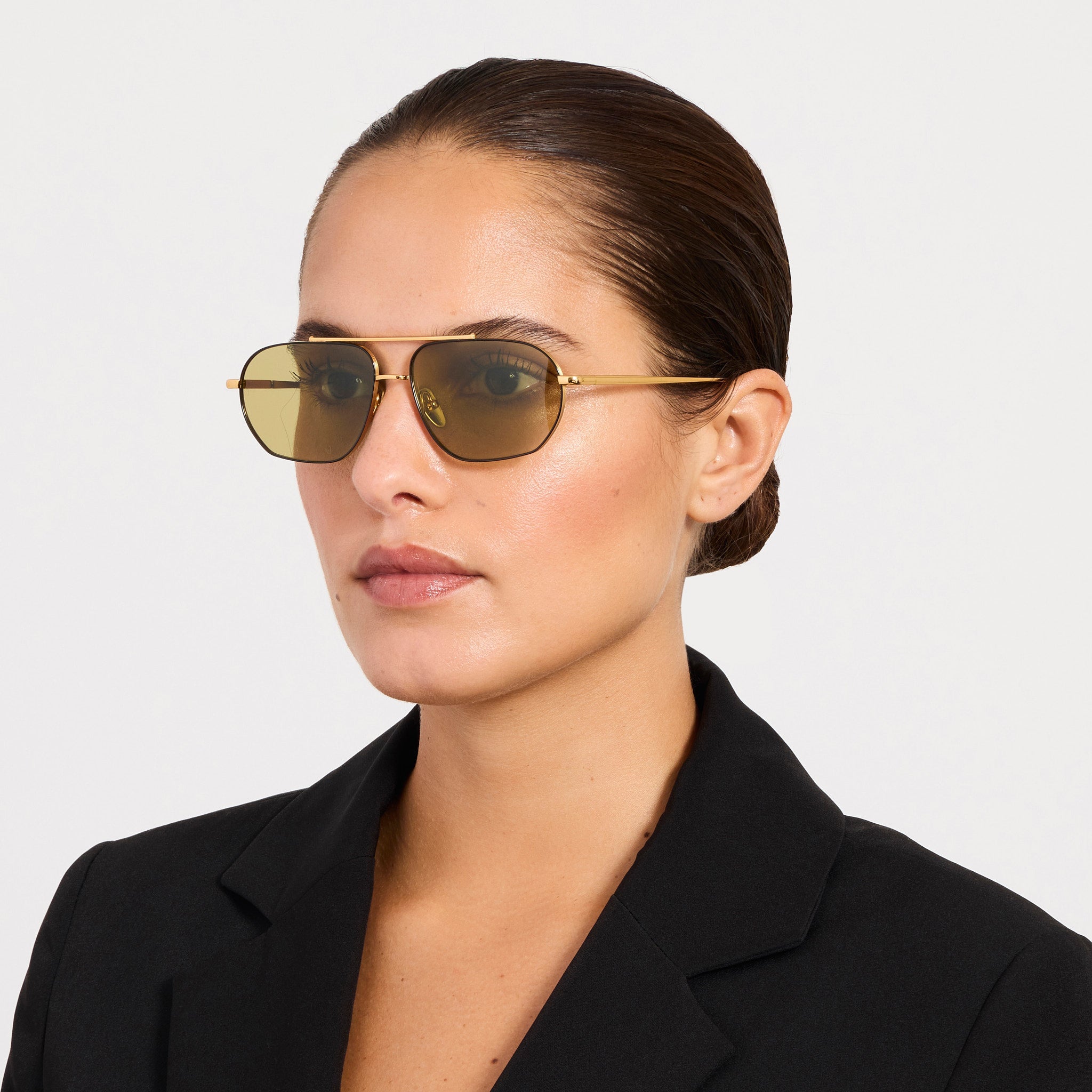 Arden Sunglasses in 22K Gold and Green Photochromic Lenses - LINDA FARROW - Sunglasses -