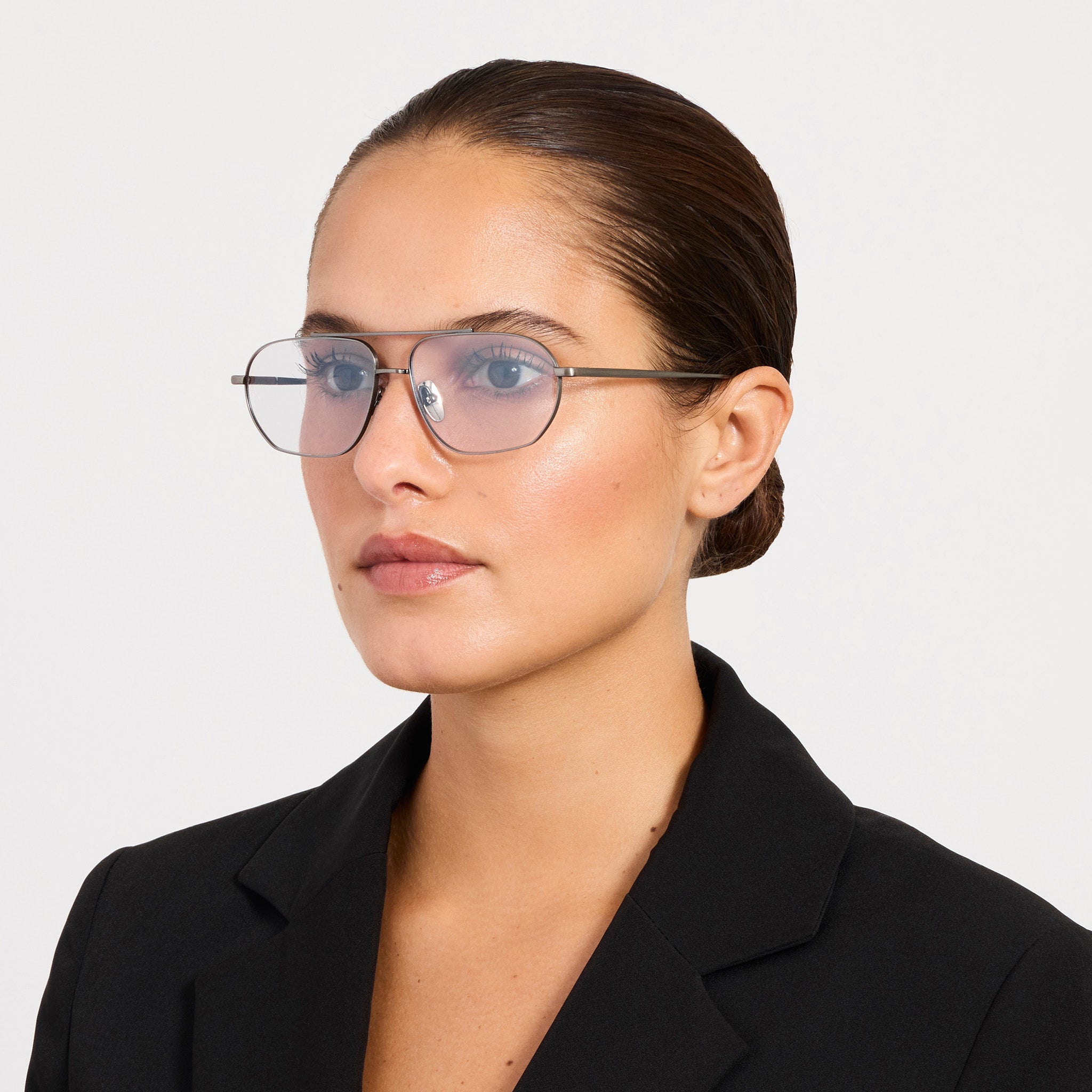 Arden Sunglasses in Matt Antique Silver and Grey Photochromic Lenses - LINDA FARROW - Sunglasses -