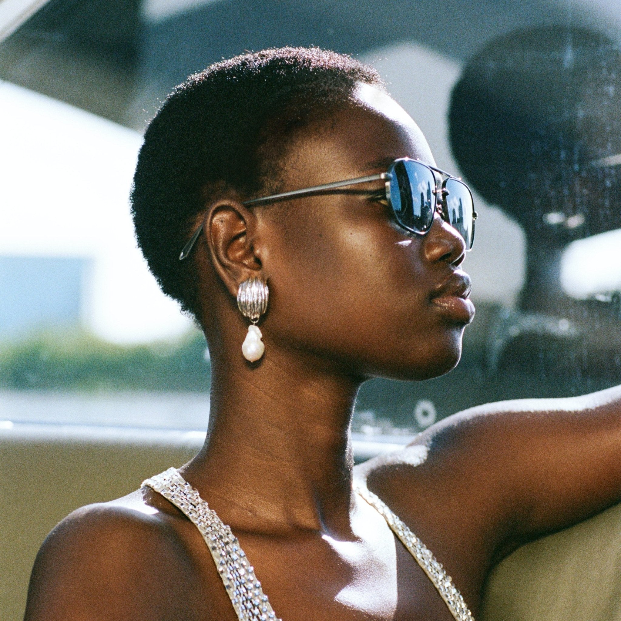 Arden Sunglasses in Matt Antique Silver and Grey Transition Lenses - LINDA FARROW-Sunglasses-
