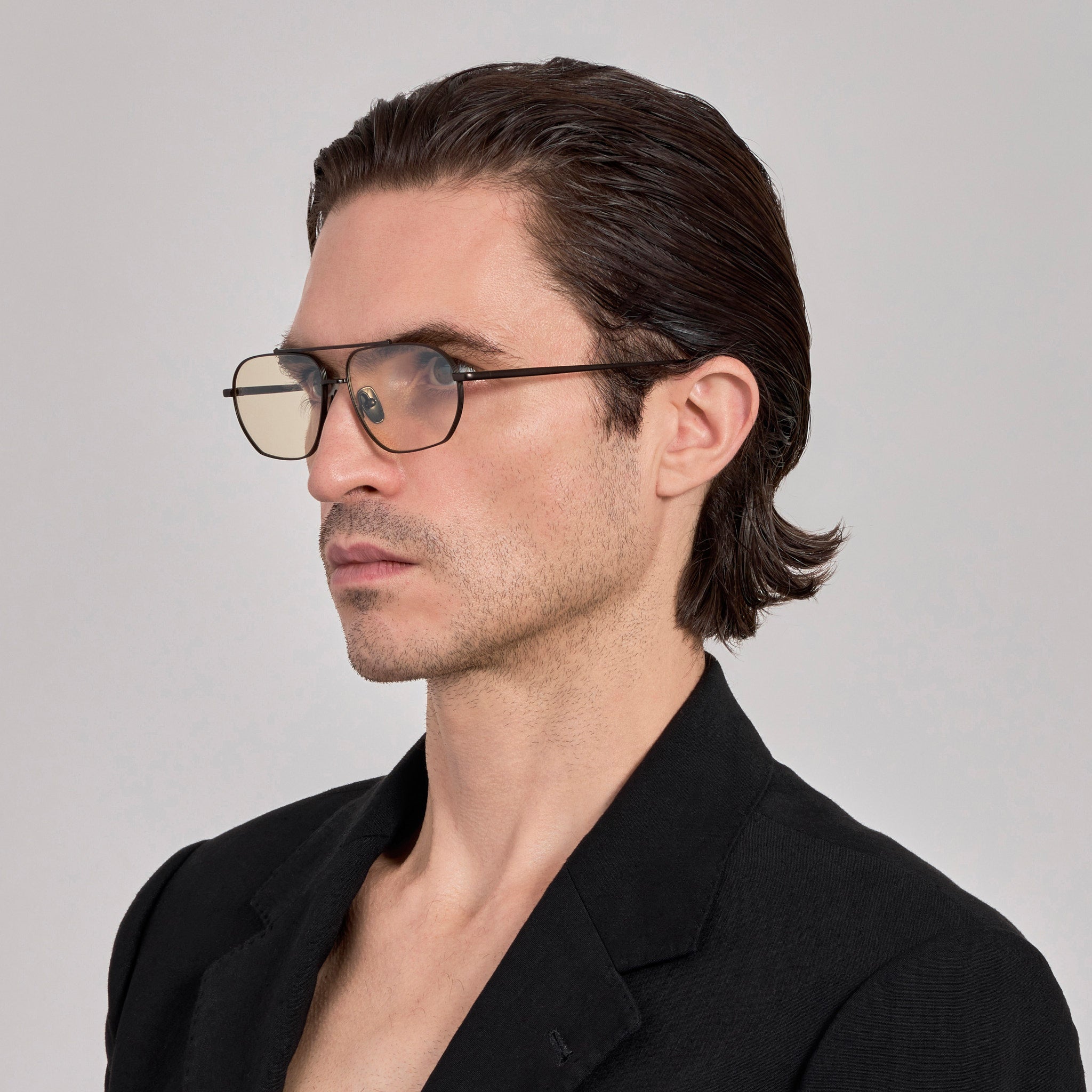 Arden Sunglasses in Matt Nickel and Yellow Photochromic Lenses - LINDA FARROW - Sunglasses -
