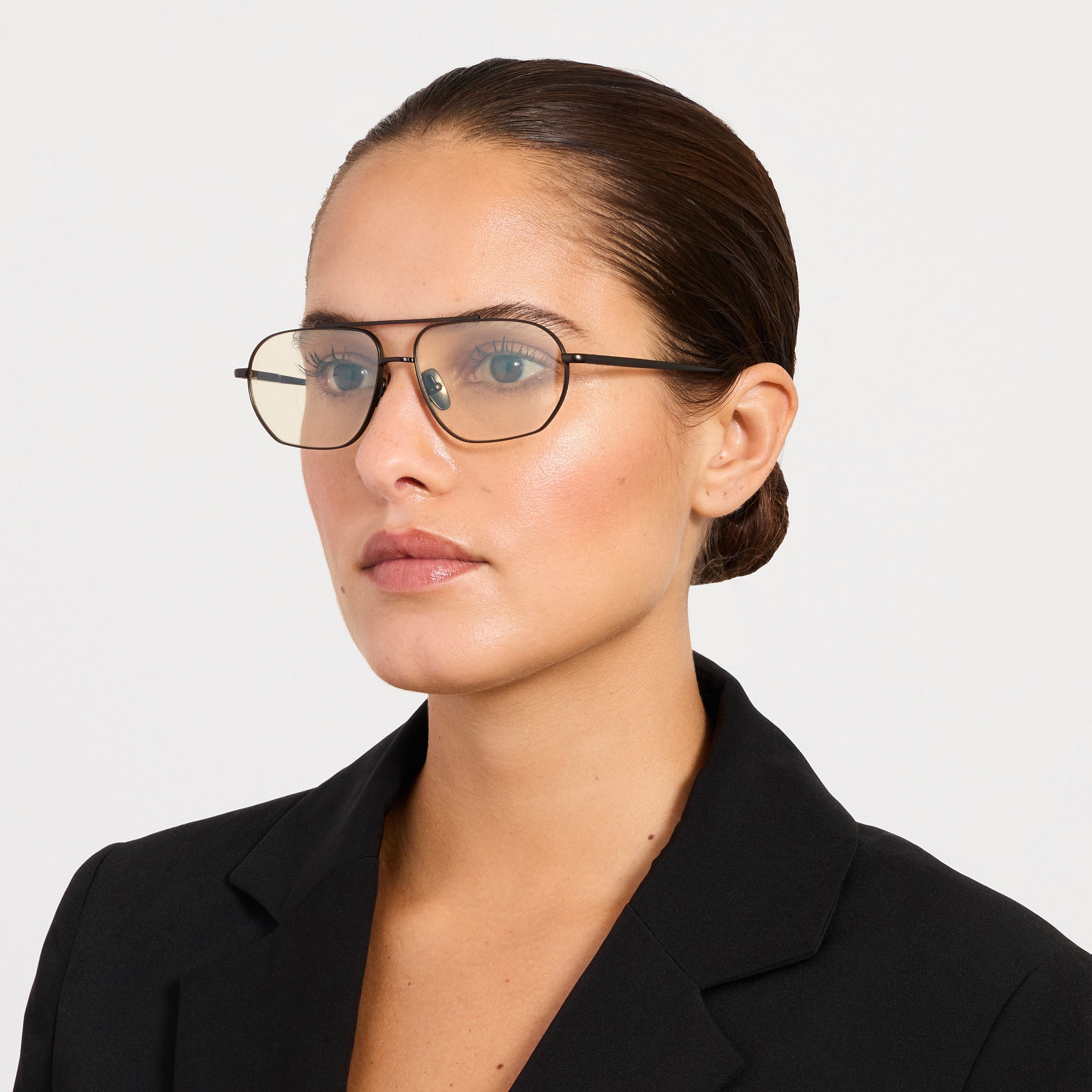 Arden Sunglasses in Matt Nickel and Yellow Photochromic Lenses - LINDA FARROW - Sunglasses -