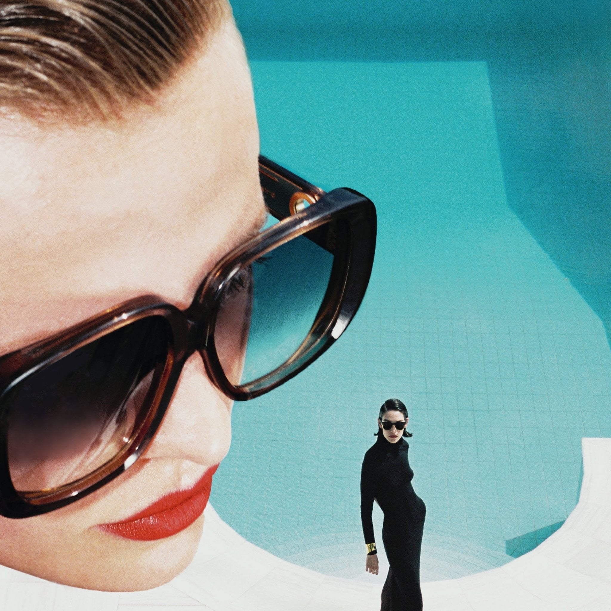Astrid Oversized Sunglasses in Brown and Aqua - LINDA FARROW - Sunglasses -