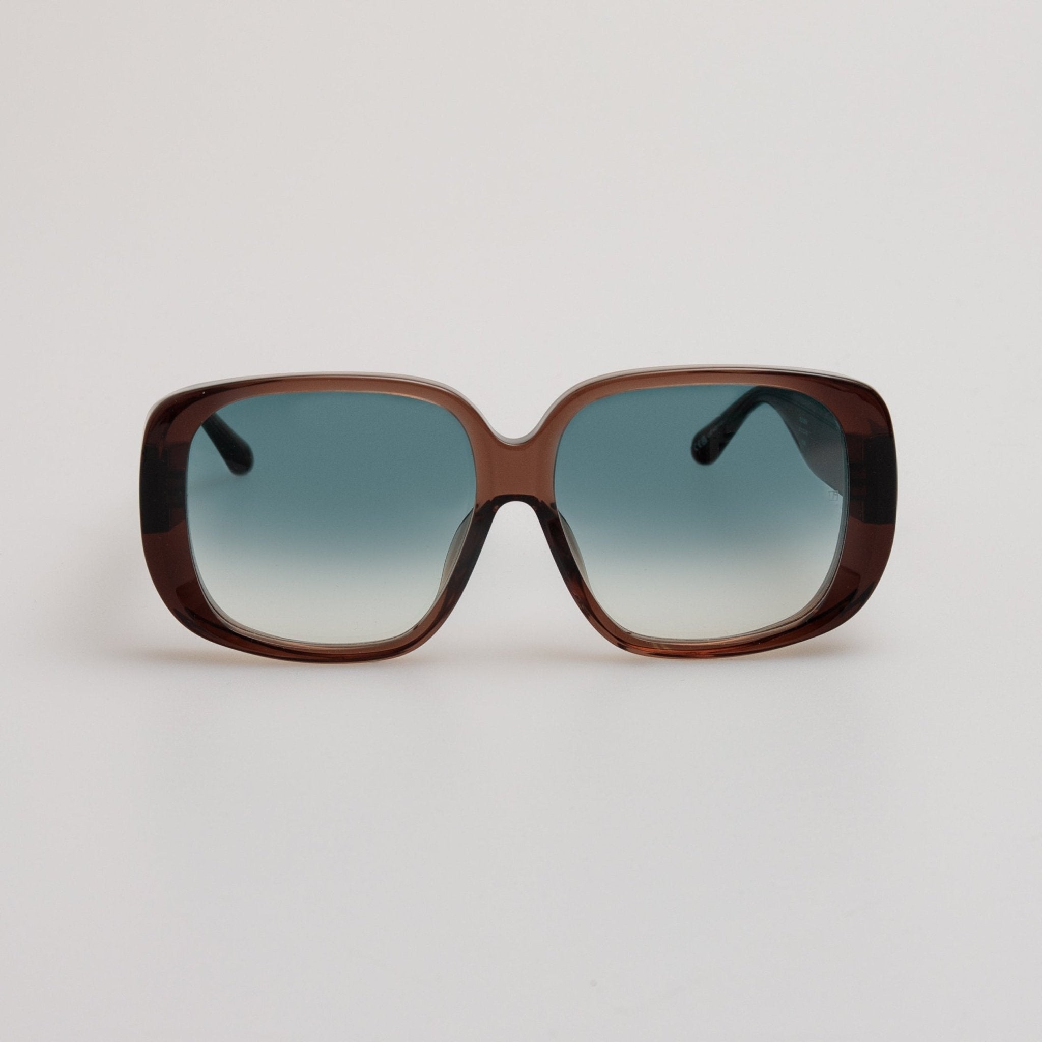Astrid Oversized Sunglasses in Brown and Aqua - LINDA FARROW - Sunglasses -