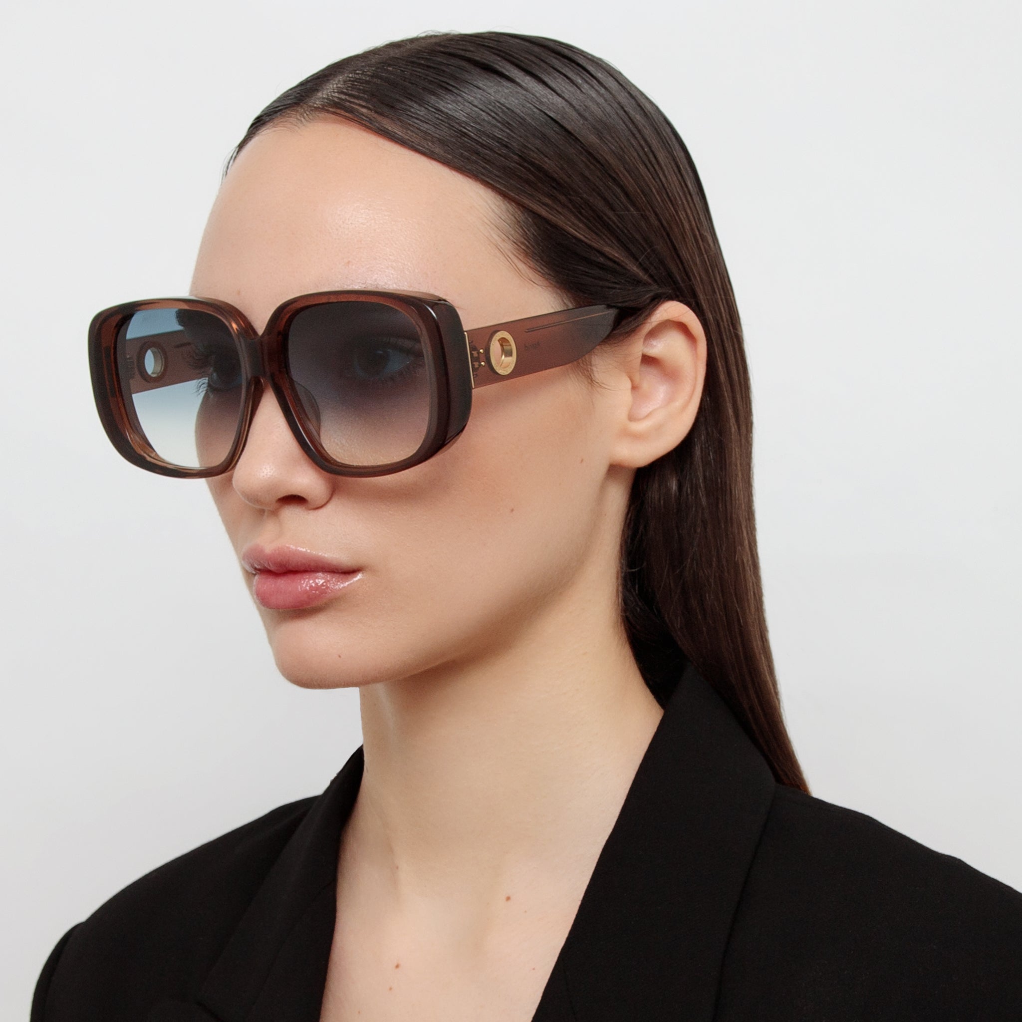 Astrid Oversized Sunglasses in Brown and Aqua - LINDA FARROW - Sunglasses -