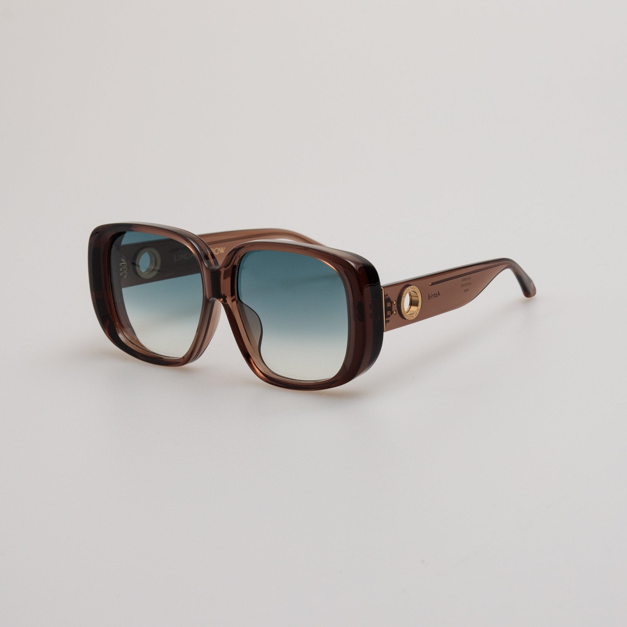 Astrid Oversized Sunglasses in Brown and Aqua - LINDA FARROW - Sunglasses -