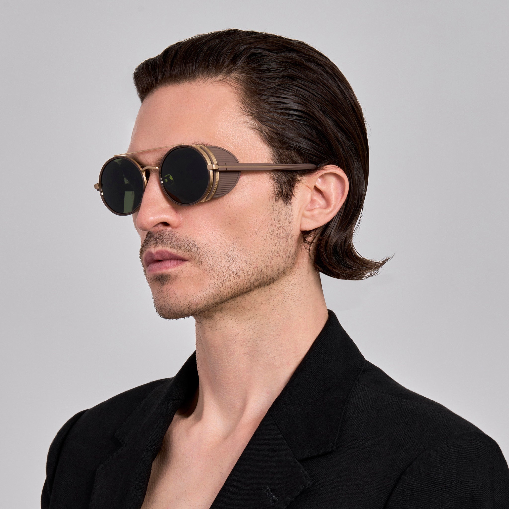 Baret Explorer Sunglasses in Matt Champagne and Green - LINDA FARROW - Sunglasses -