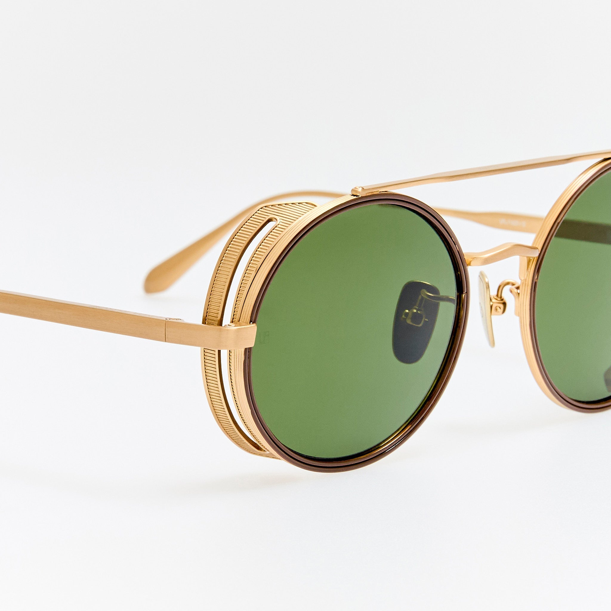 Baret Explorer Sunglasses in Matt Champagne and Green - LINDA FARROW - Sunglasses -