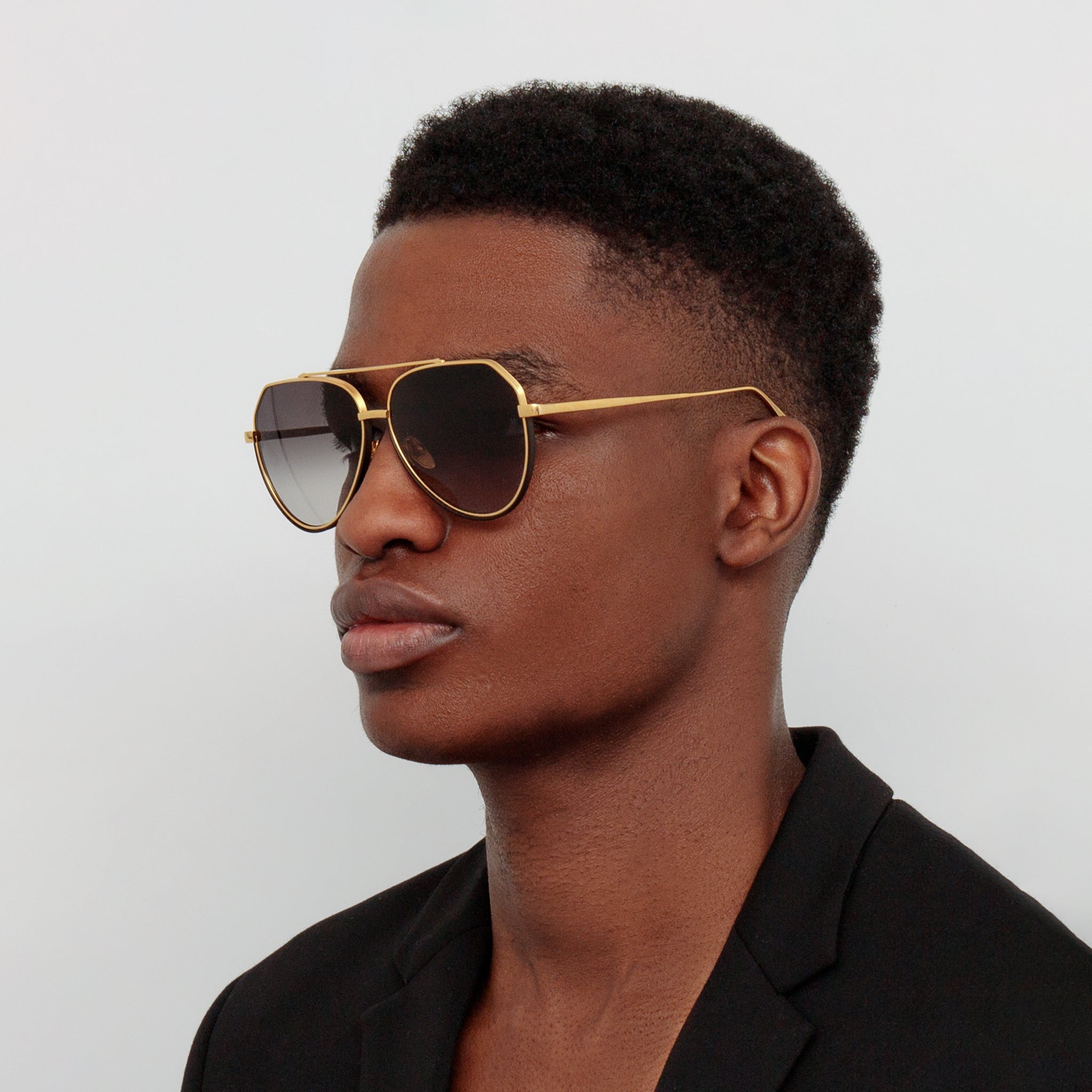 Bayer Sunglasses in 22K Gold and Grey - LINDA FARROW - Sunglasses -