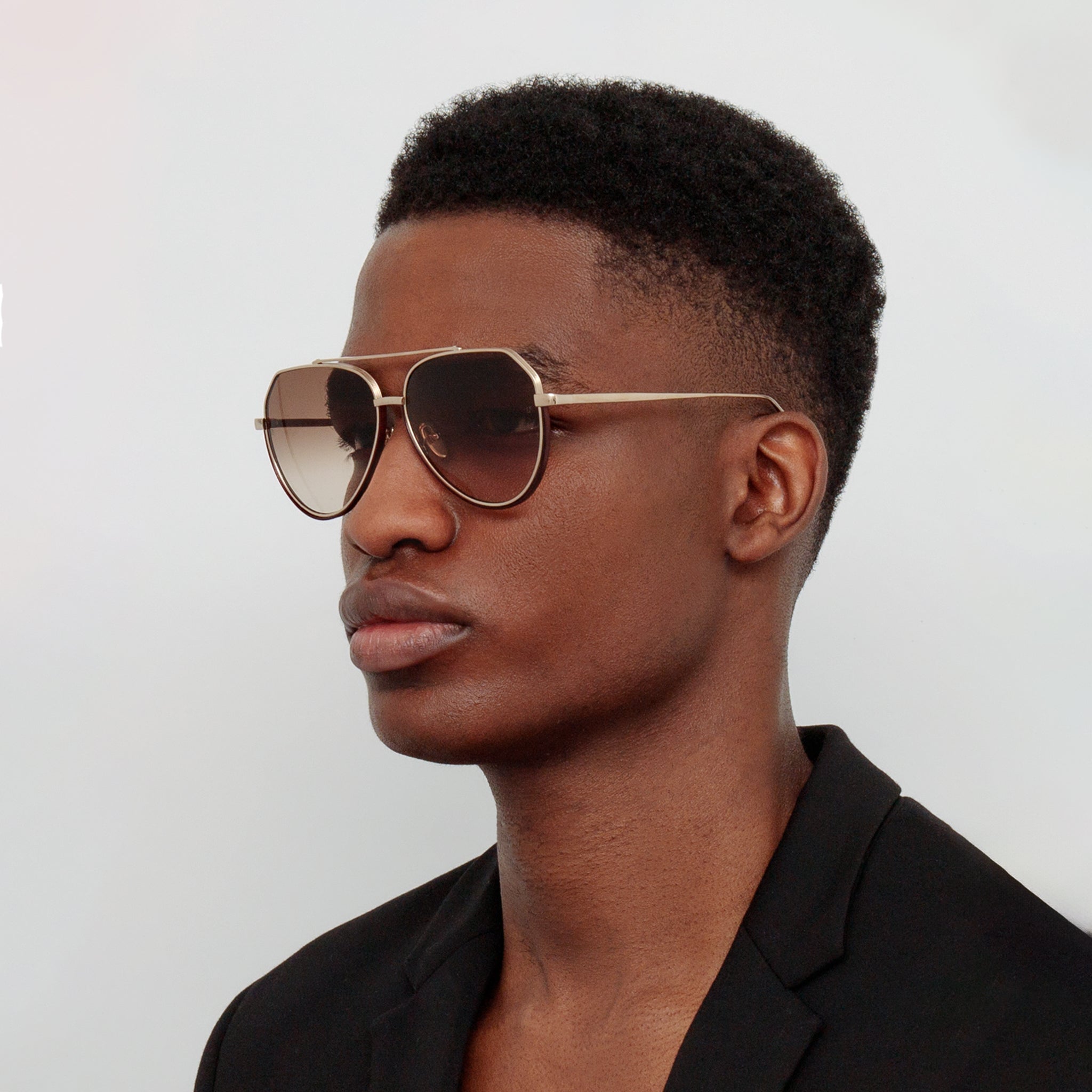 Bayer Sunglasses in 22K Gold and Mocha - LINDA FARROW - Sunglasses -