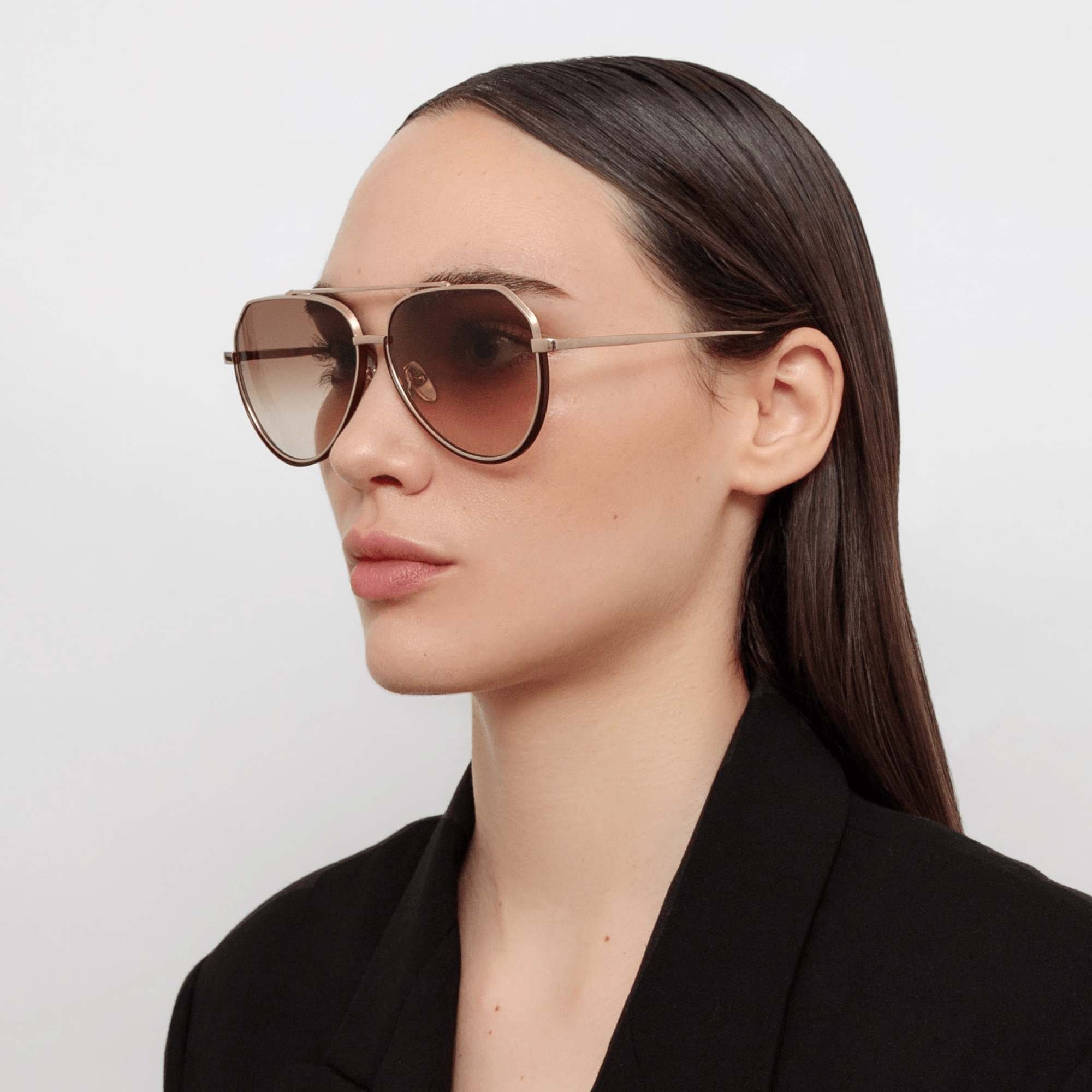 Bayer Sunglasses in 22K Gold and Mocha - LINDA FARROW - Sunglasses -