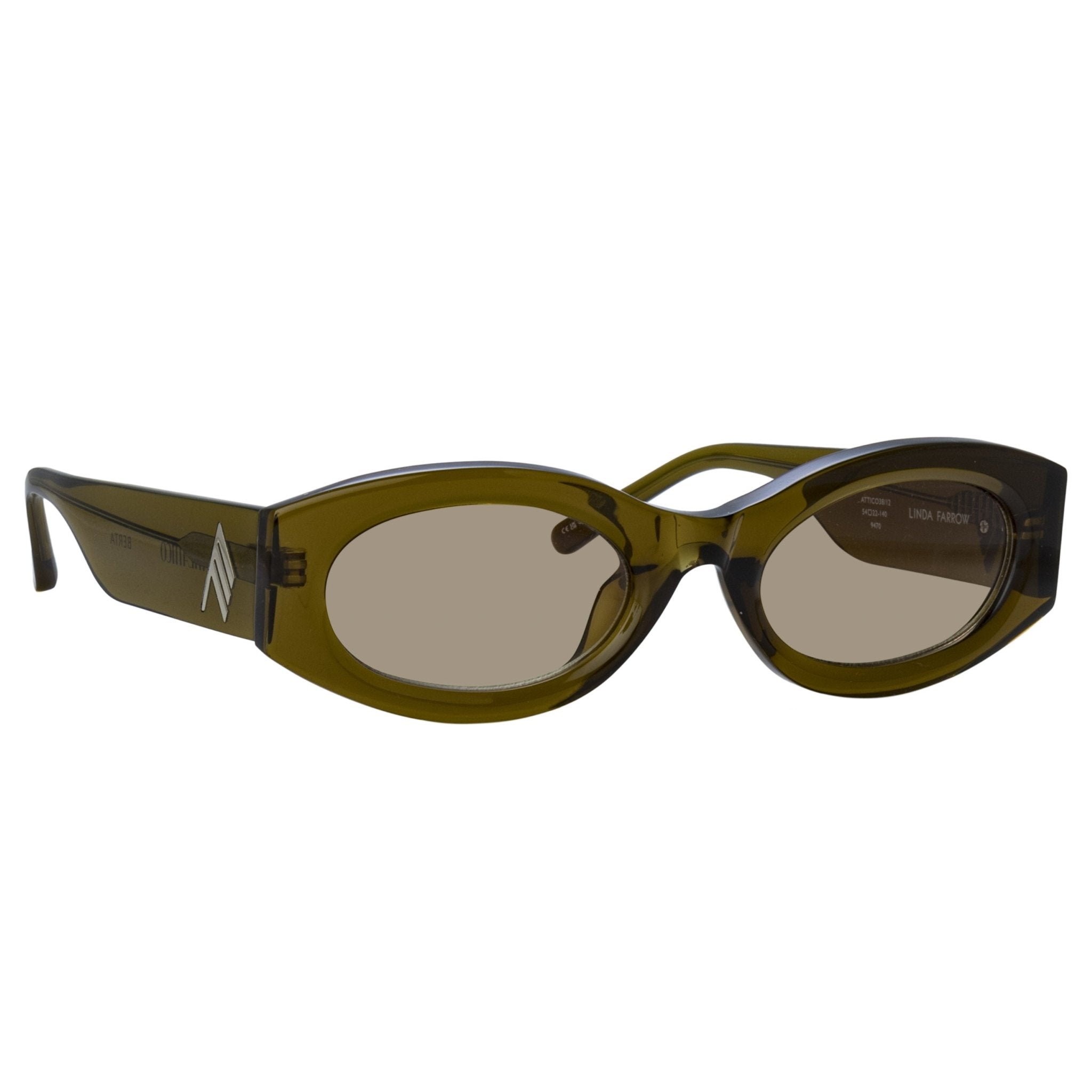 Berta Oval Sunglasses in Olive - LINDA FARROW - Sunglasses -