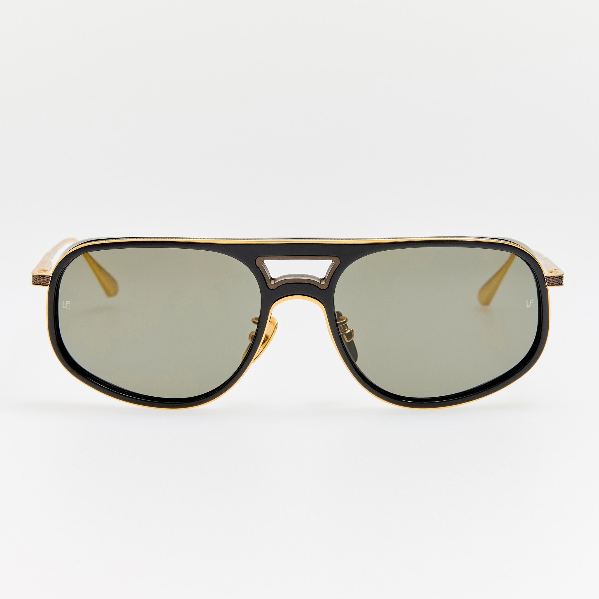 Calder Sunglasses in 22K Gold and Black - LINDA FARROW - Sunglasses -