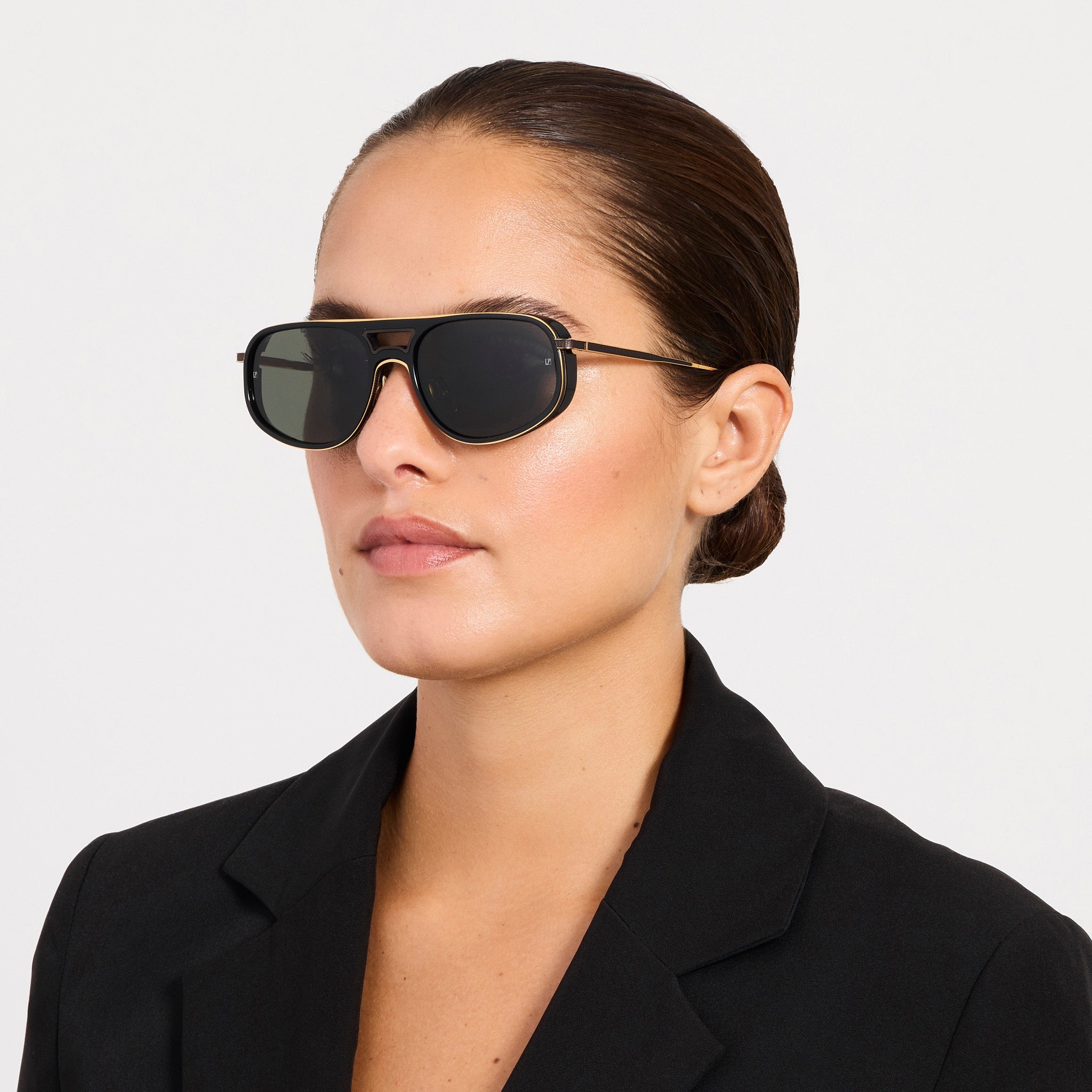 Calder Sunglasses in 22K Gold and Black - LINDA FARROW - Sunglasses -