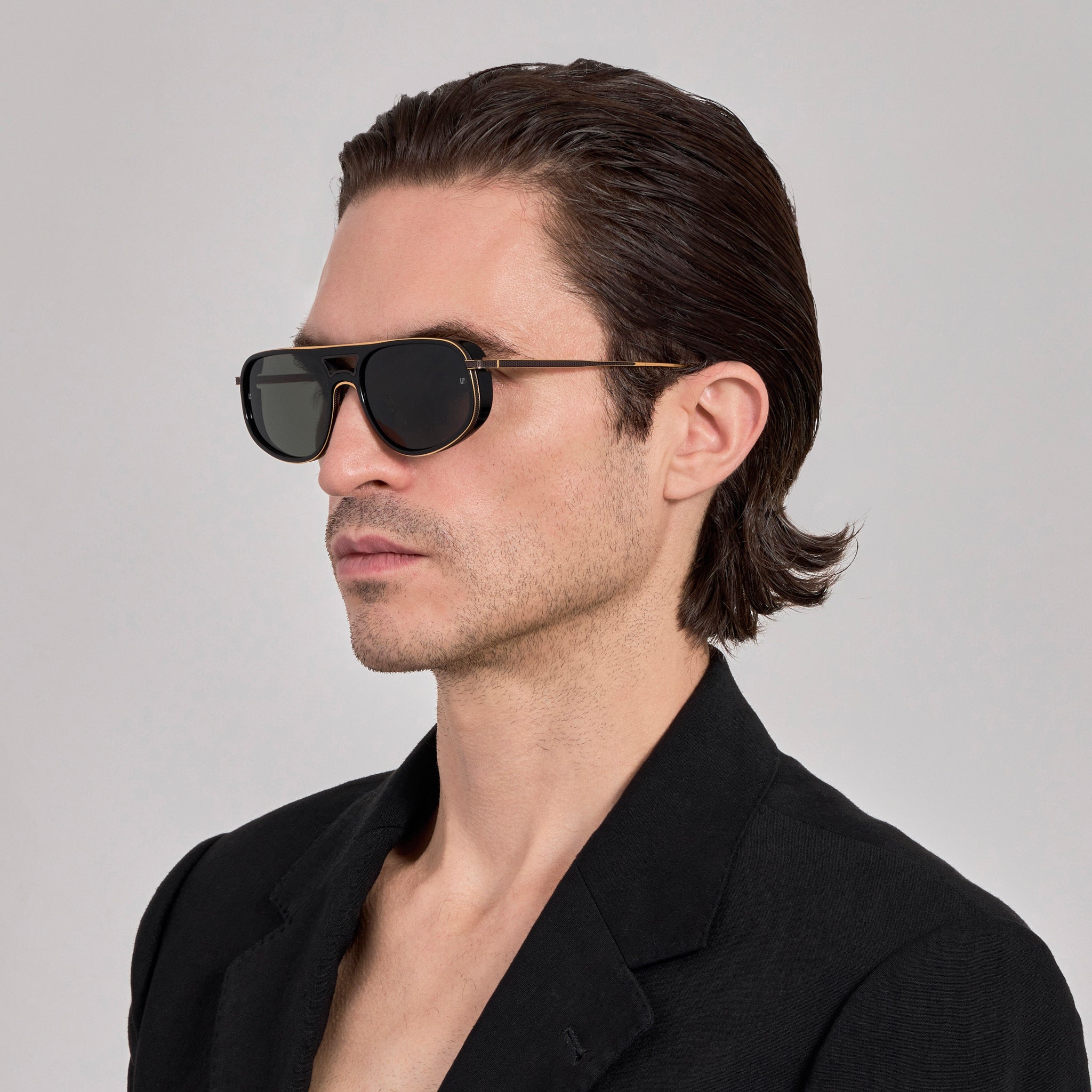 Calder Sunglasses in 22K Gold and Black - LINDA FARROW - Sunglasses -