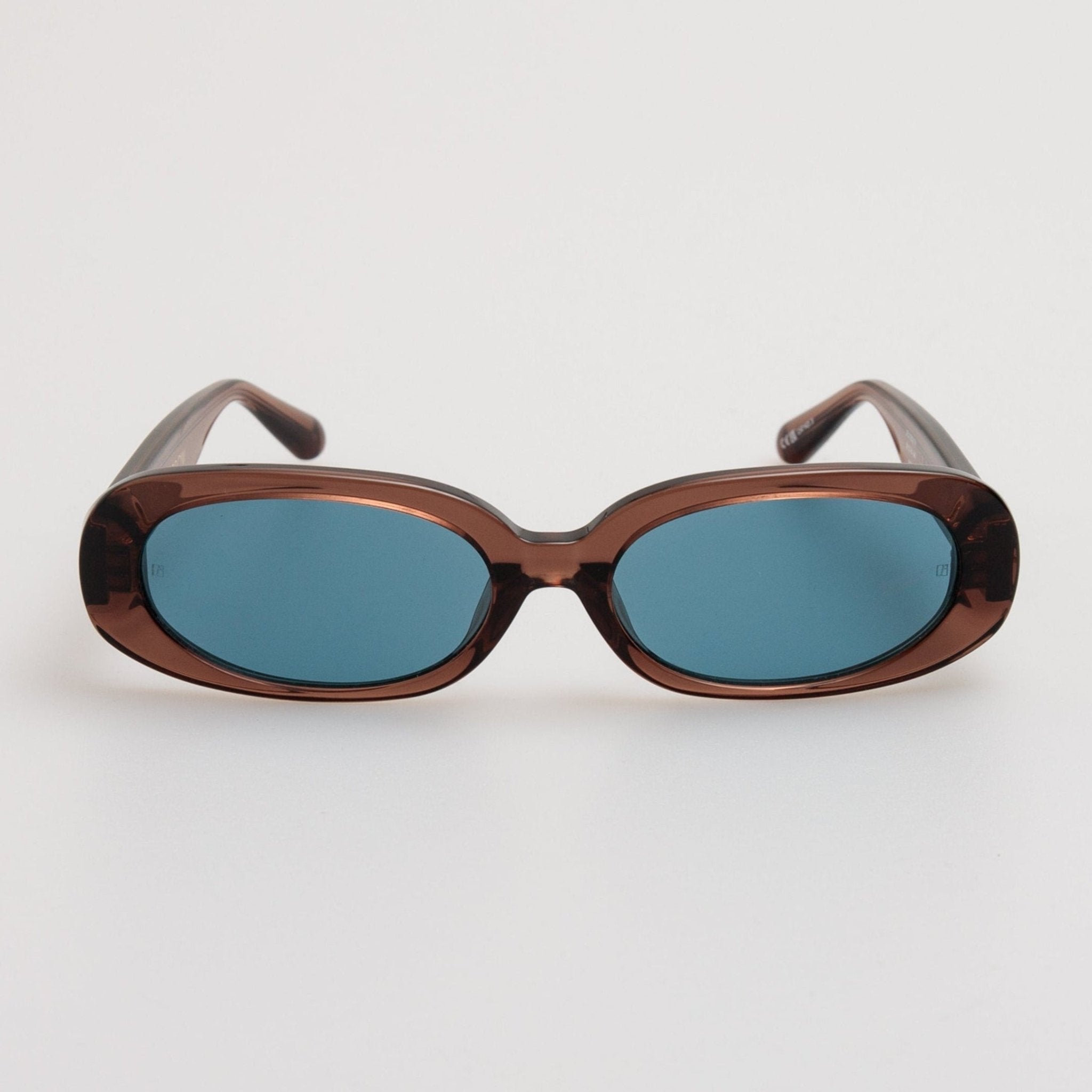 Cara Oval Sunglasses in Brown and Aqua - LINDA FARROW - Sunglasses -