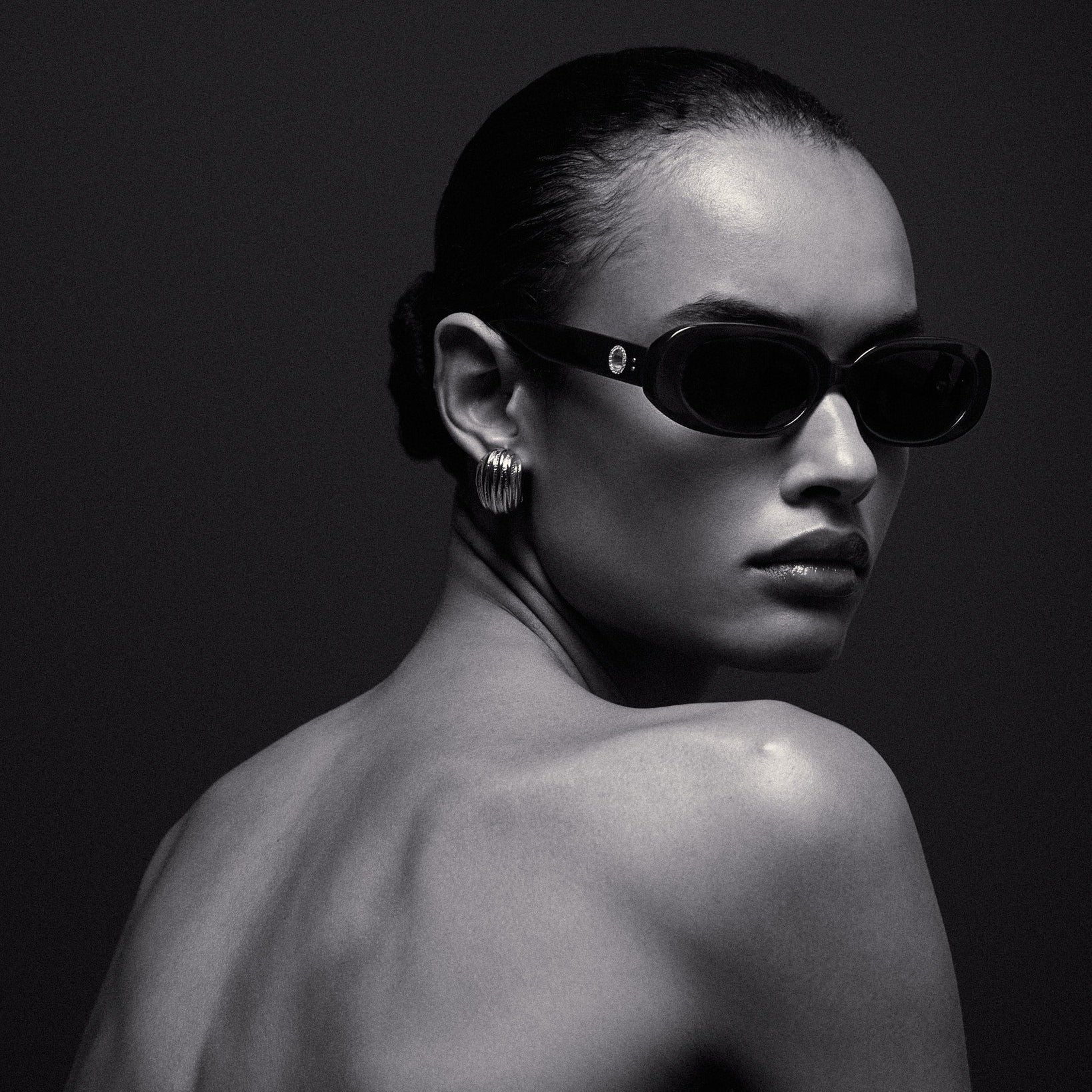Cara Sunglasses in Black with Diamonds and 22K Gold - LINDA FARROW - Sunglasses -