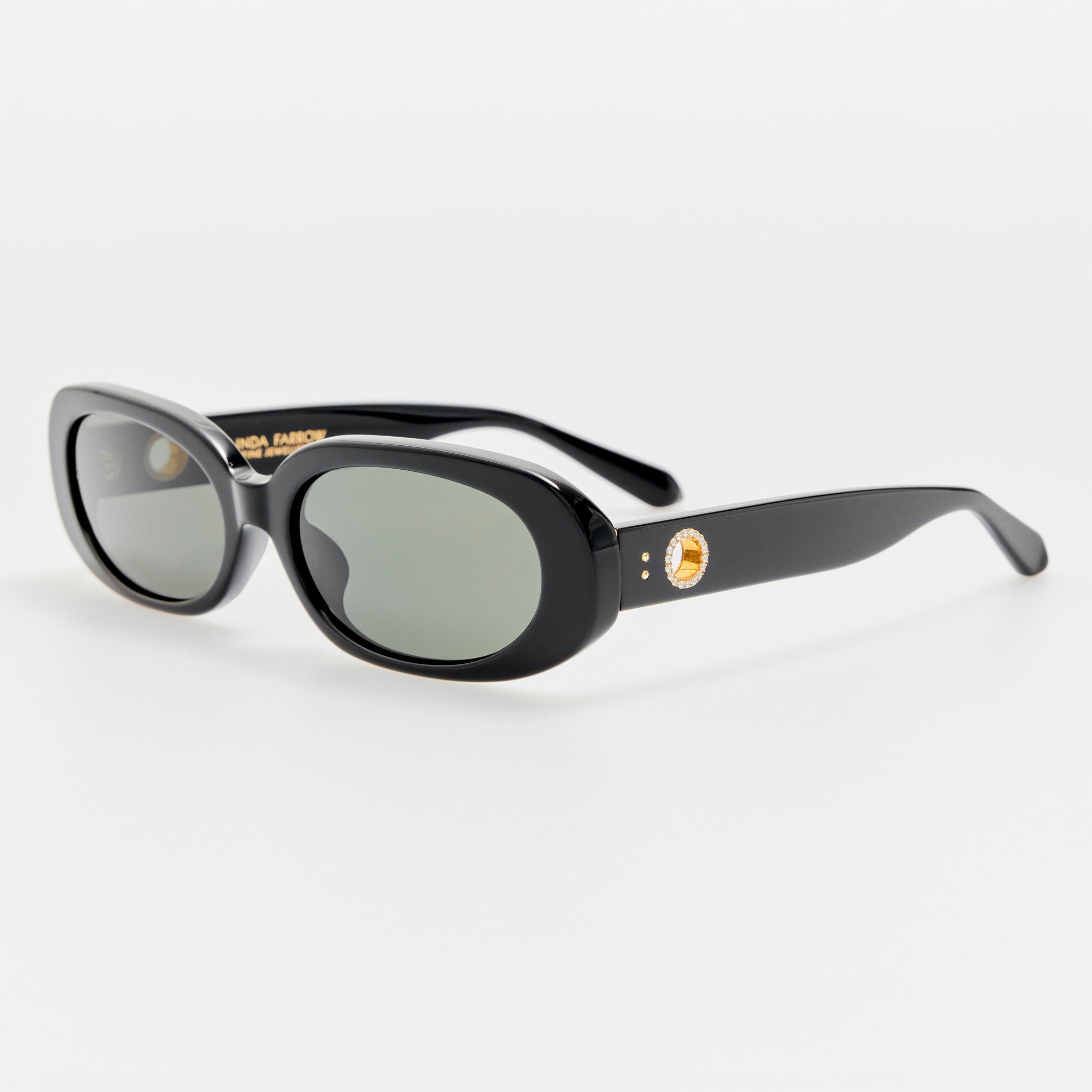 Cara Sunglasses in Black with Diamonds and 22K Gold - LINDA FARROW - Sunglasses -