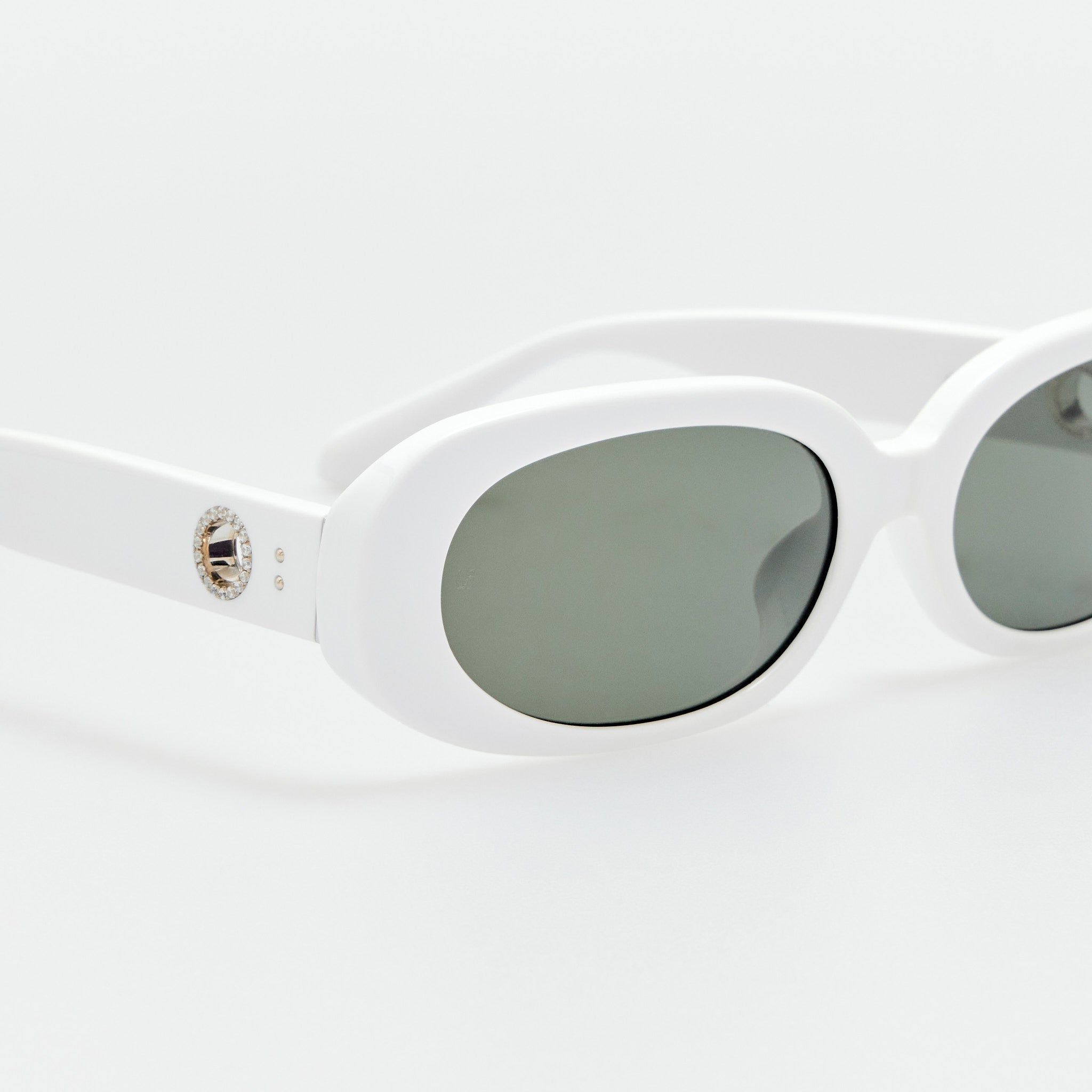 Cara Sunglasses in White with Diamonds and 22k Gold - LINDA FARROW - Sunglasses -