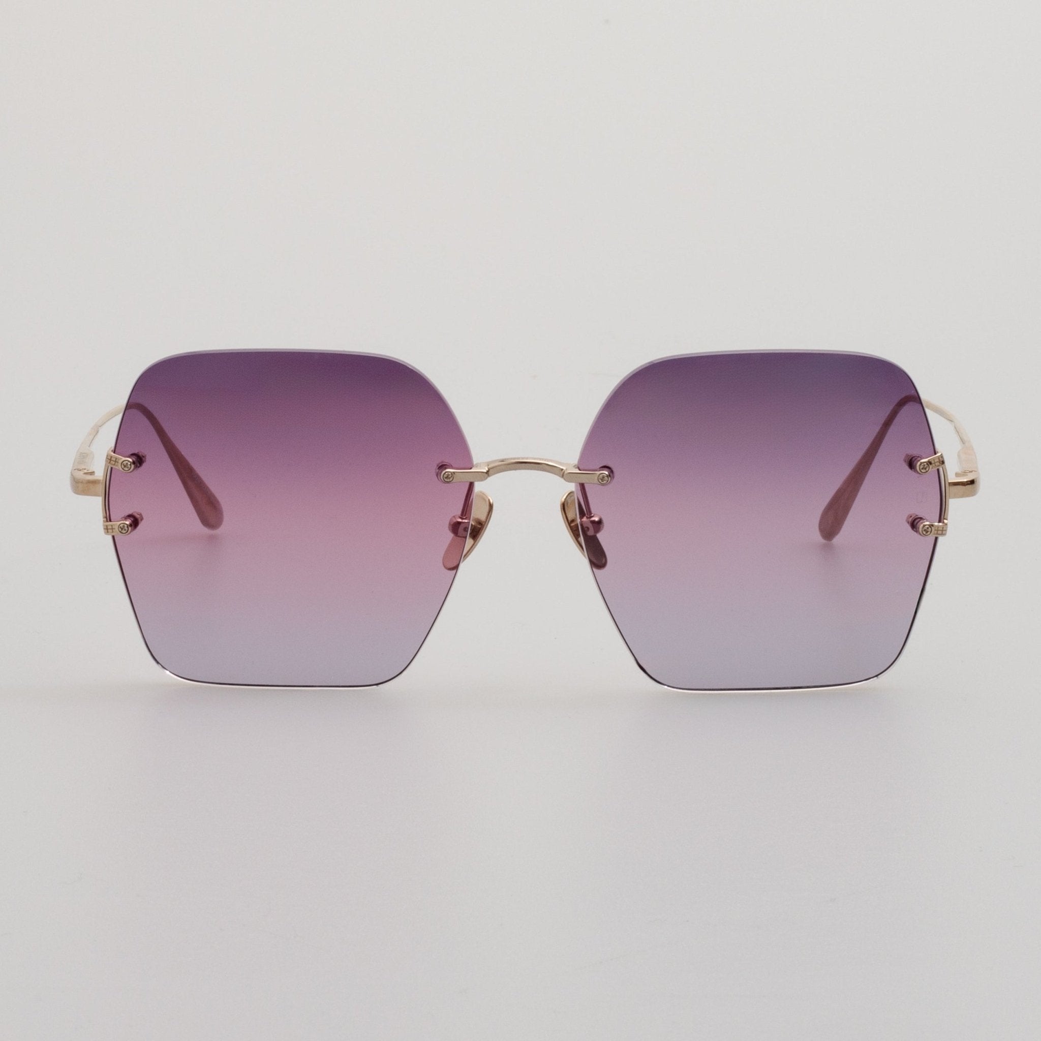 Carina Oversized Sunglasses in 22K Gold and Purple - LINDA FARROW - Sunglasses -
