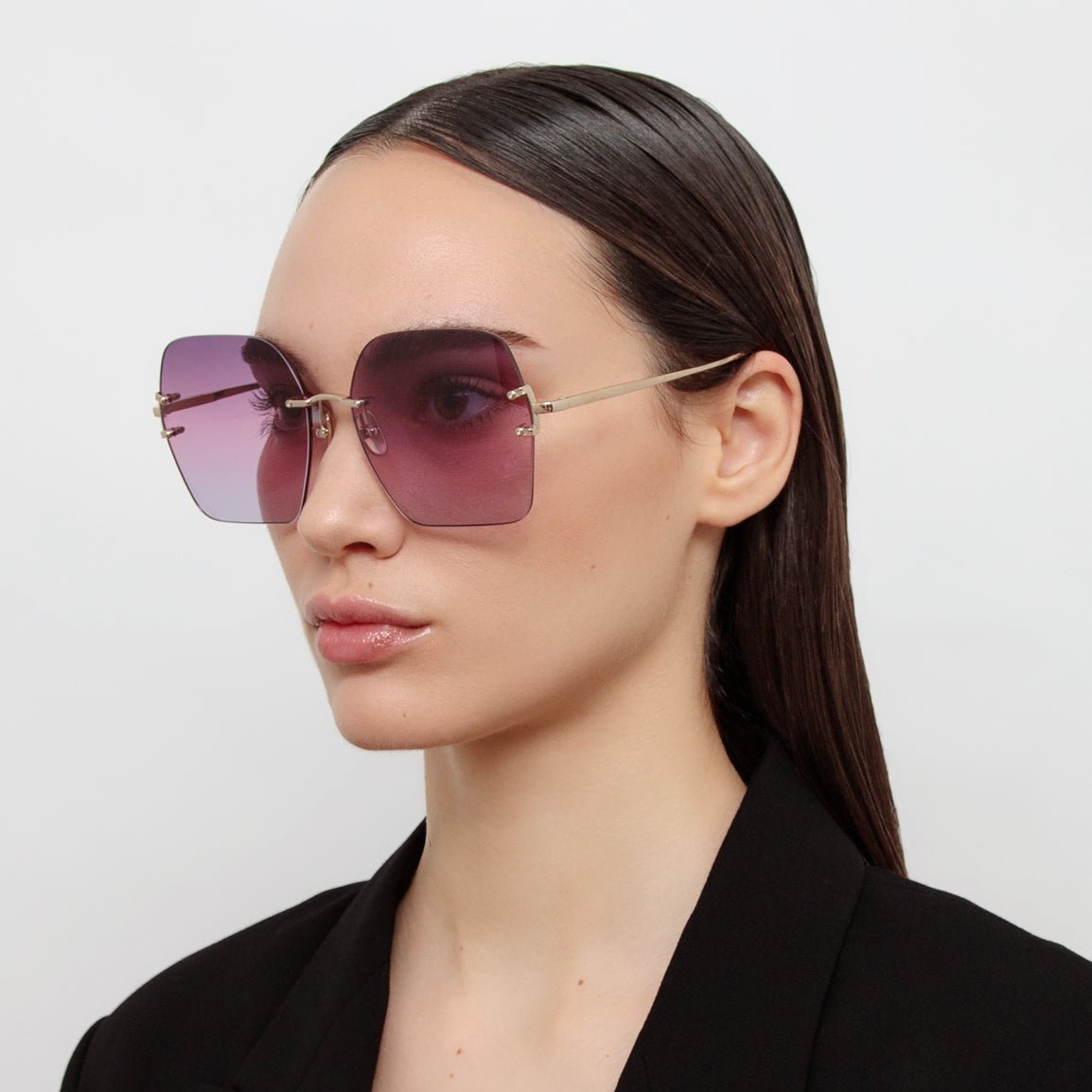 Carina Oversized Sunglasses in 22K Gold and Purple - LINDA FARROW - Sunglasses -