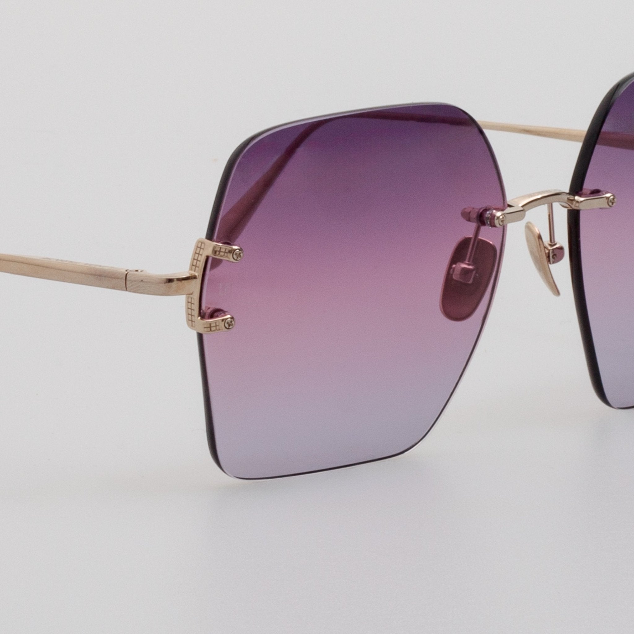 Carina Oversized Sunglasses in 22K Gold and Purple - LINDA FARROW - Sunglasses -