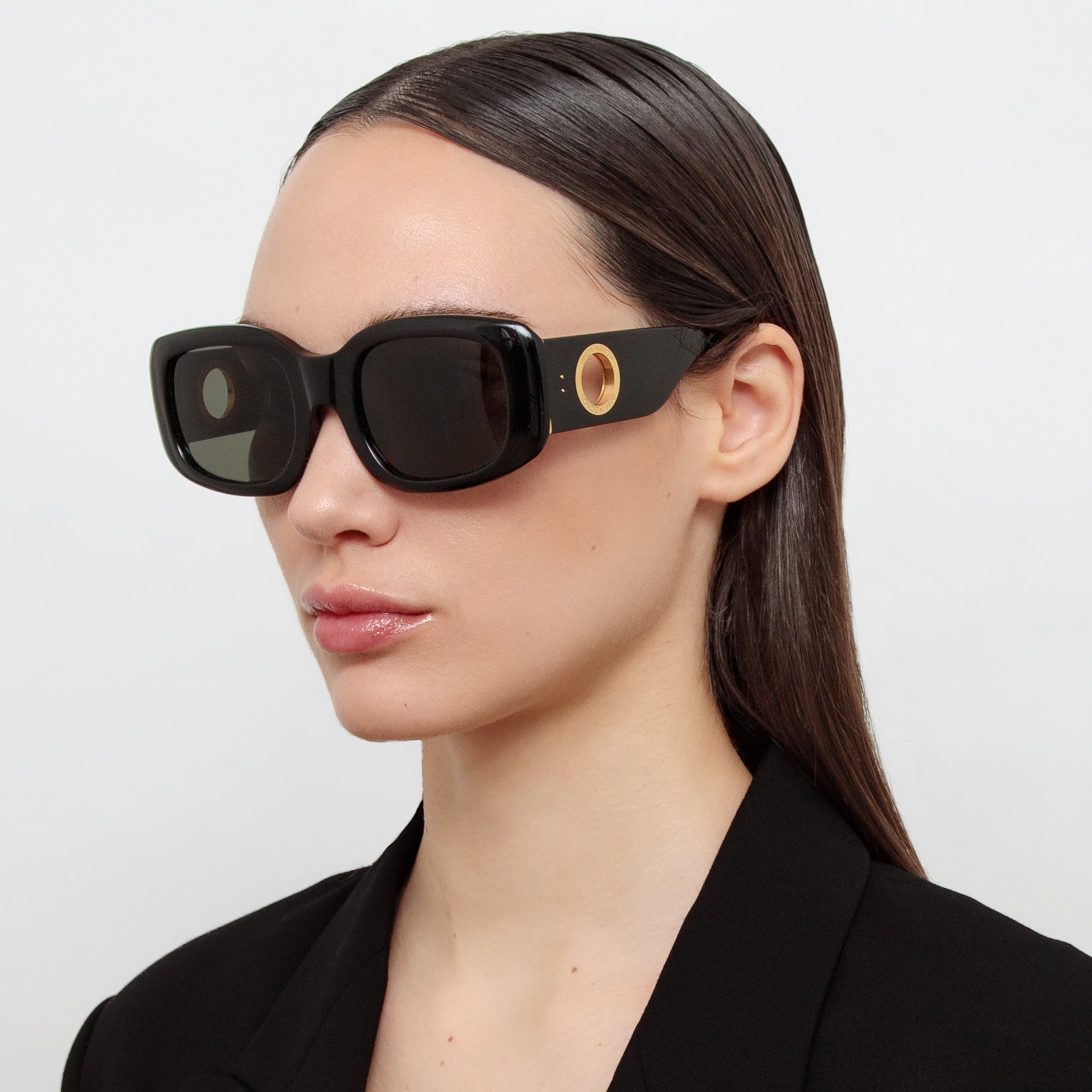 Celeste Oversize Sunglasses in Black - LINDA FARROW - Sunglasses -