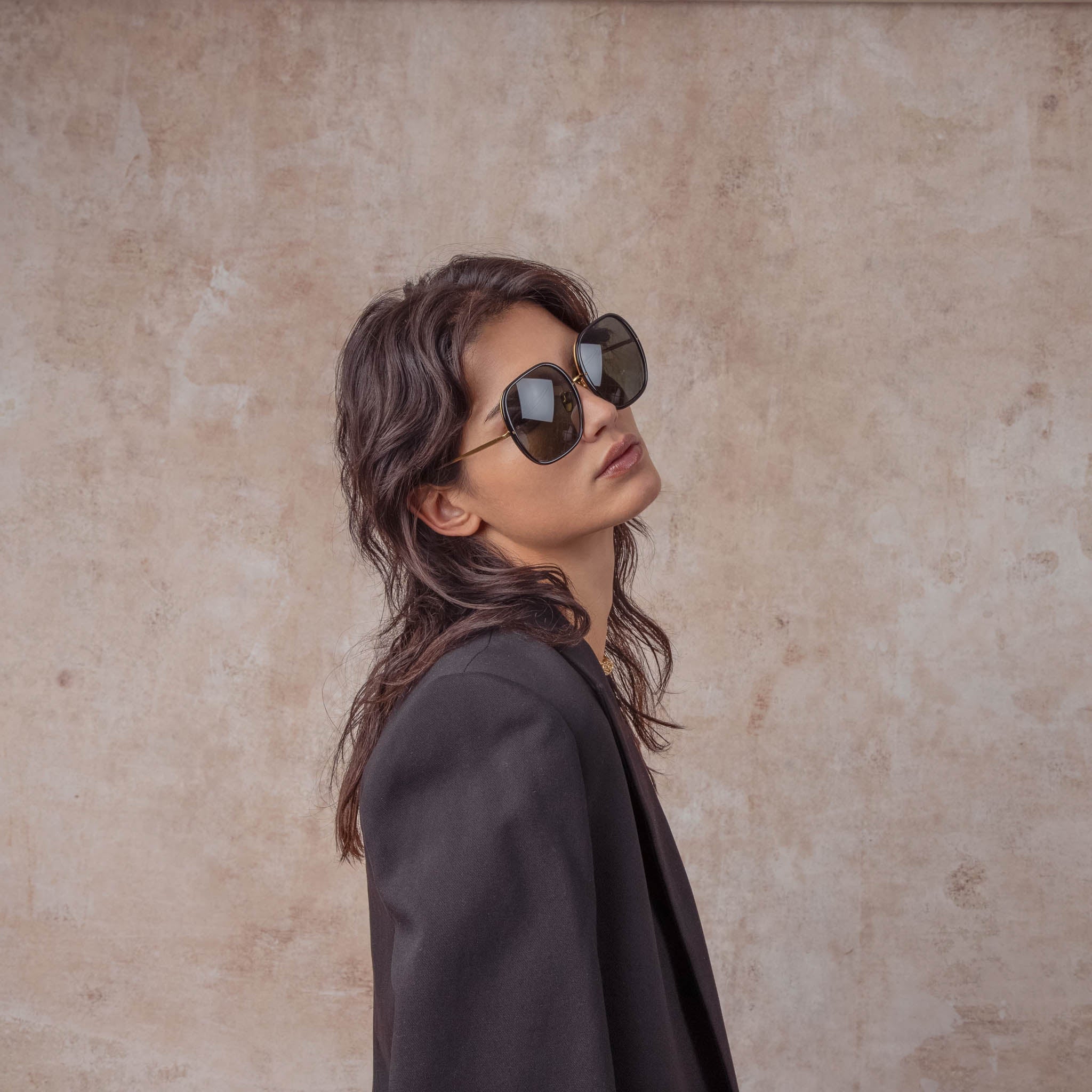 Celia Sunglasses in 22K Gold and Grey - LINDA FARROW - Sunglasses -