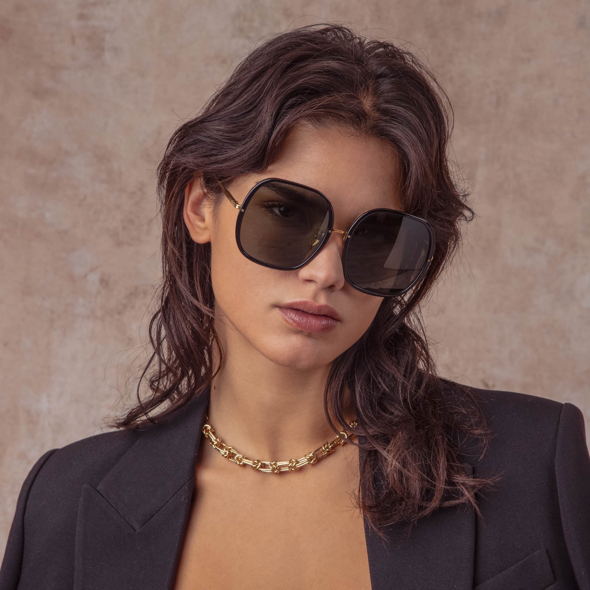 Celia Sunglasses in 22K Gold and Grey - LINDA FARROW - Sunglasses -
