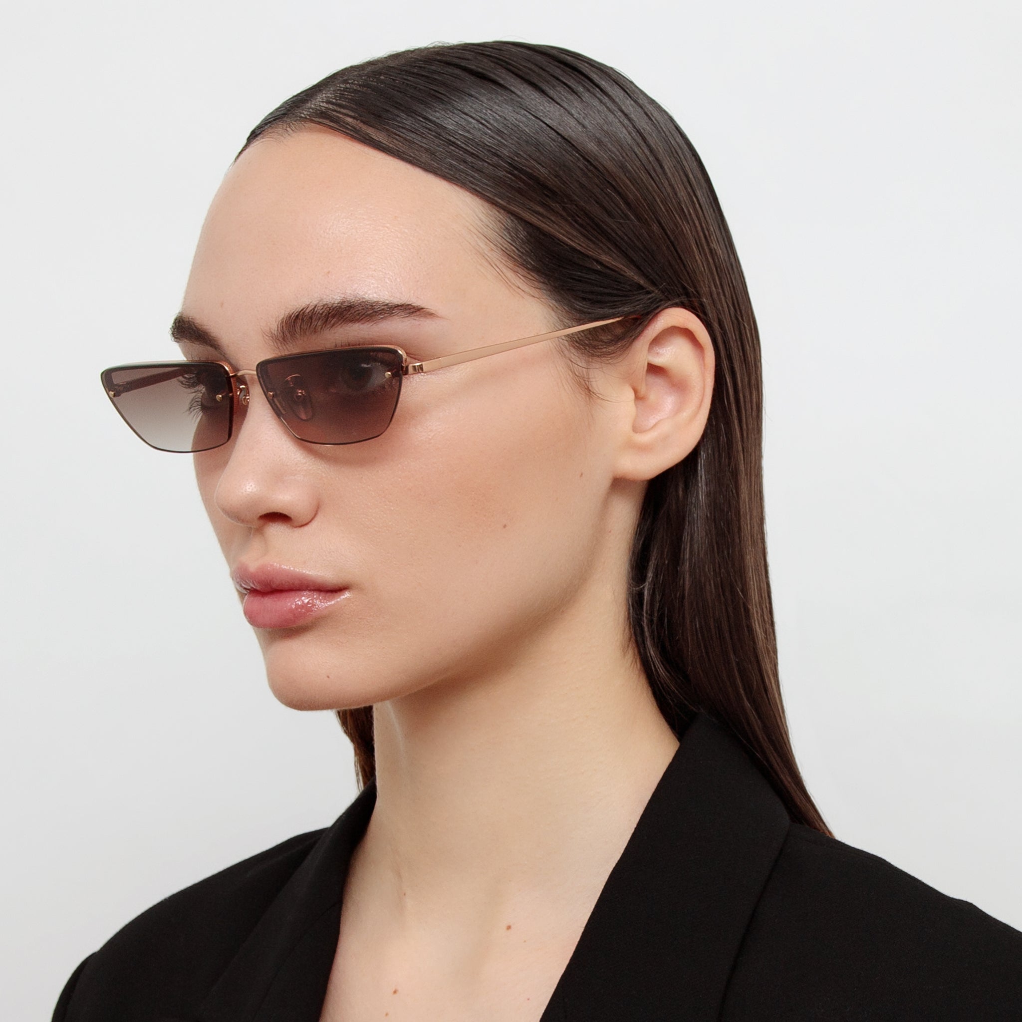 Cleo Sunglasses in 18K Rose Gold and Mocha - LINDA FARROW - Sunglasses -