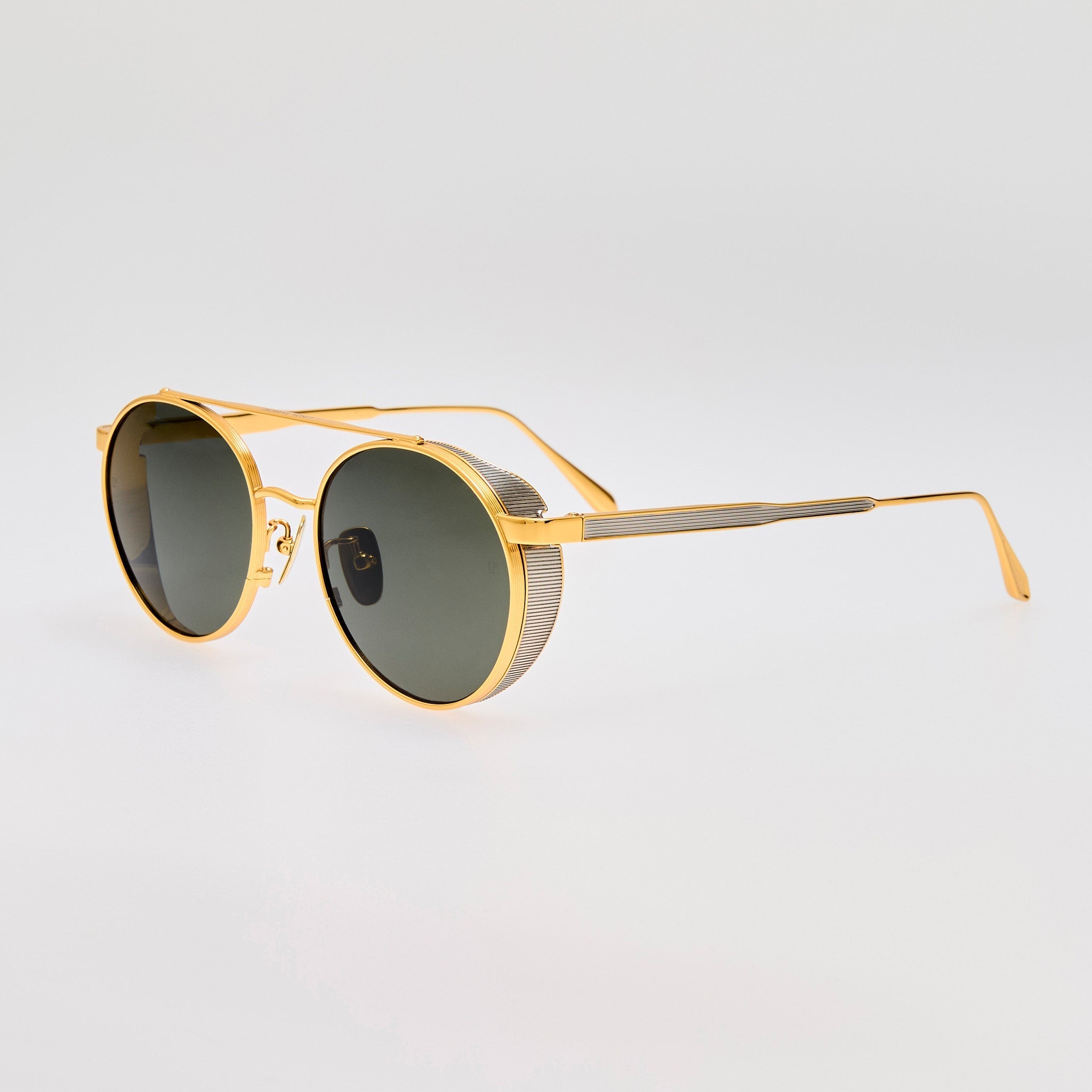 Conor Sunglasses in 22K Gold and Grey - LINDA FARROW - Sunglasses -