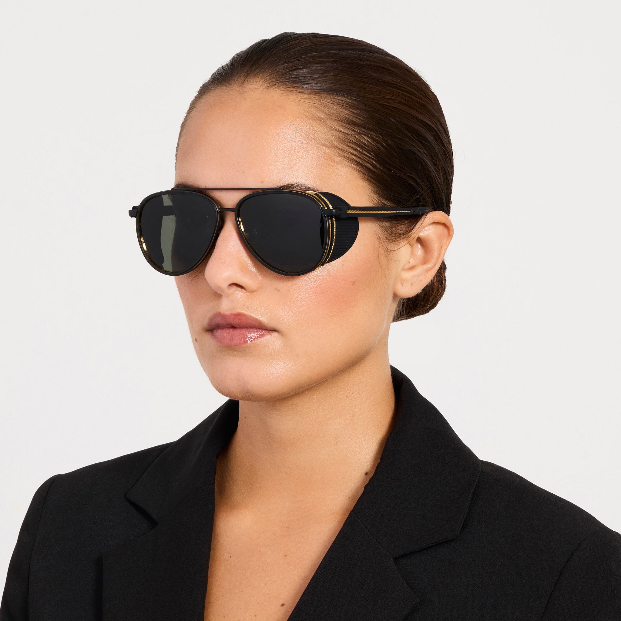 Cortes Sunglasses in Matt Nickel and 22K Gold - LINDA FARROW - Sunglasses -
