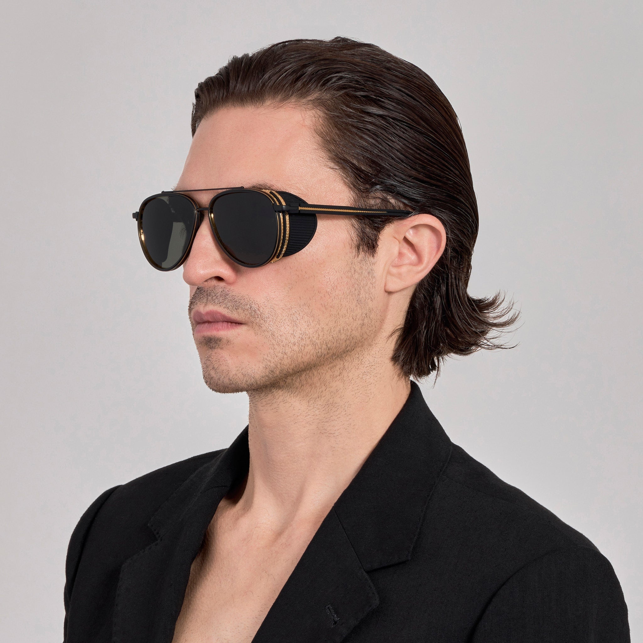 Cortes Sunglasses in Matt Nickel and 22K Gold - LINDA FARROW - Sunglasses -